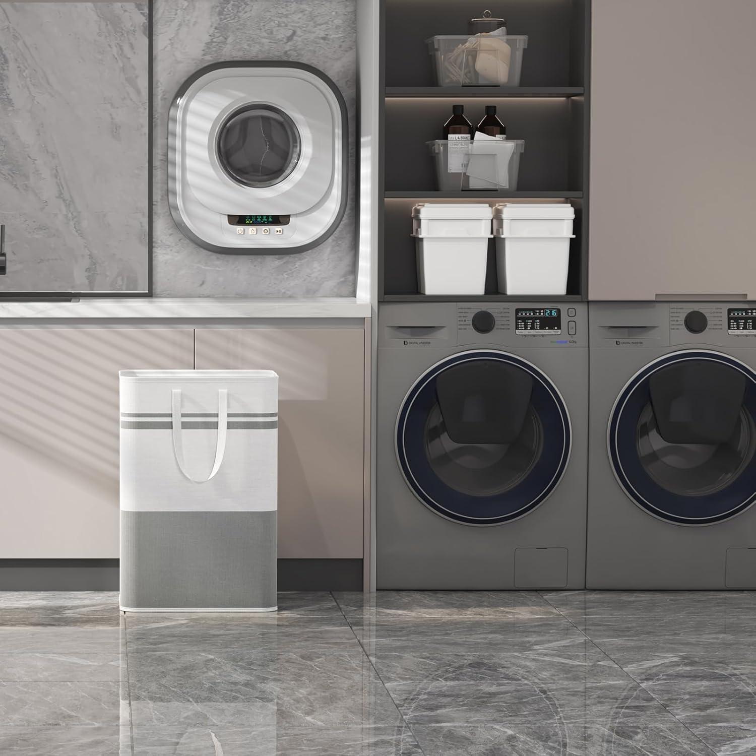 imageLifewit 2 Pack 80L Large Freestanding Laundry Hamper Collapsible Laundry Basket with Easy Carry Handles Waterproof Tall Clothes Hamper for Laundry Dorm Bedroom Bathroom GreyWhite2