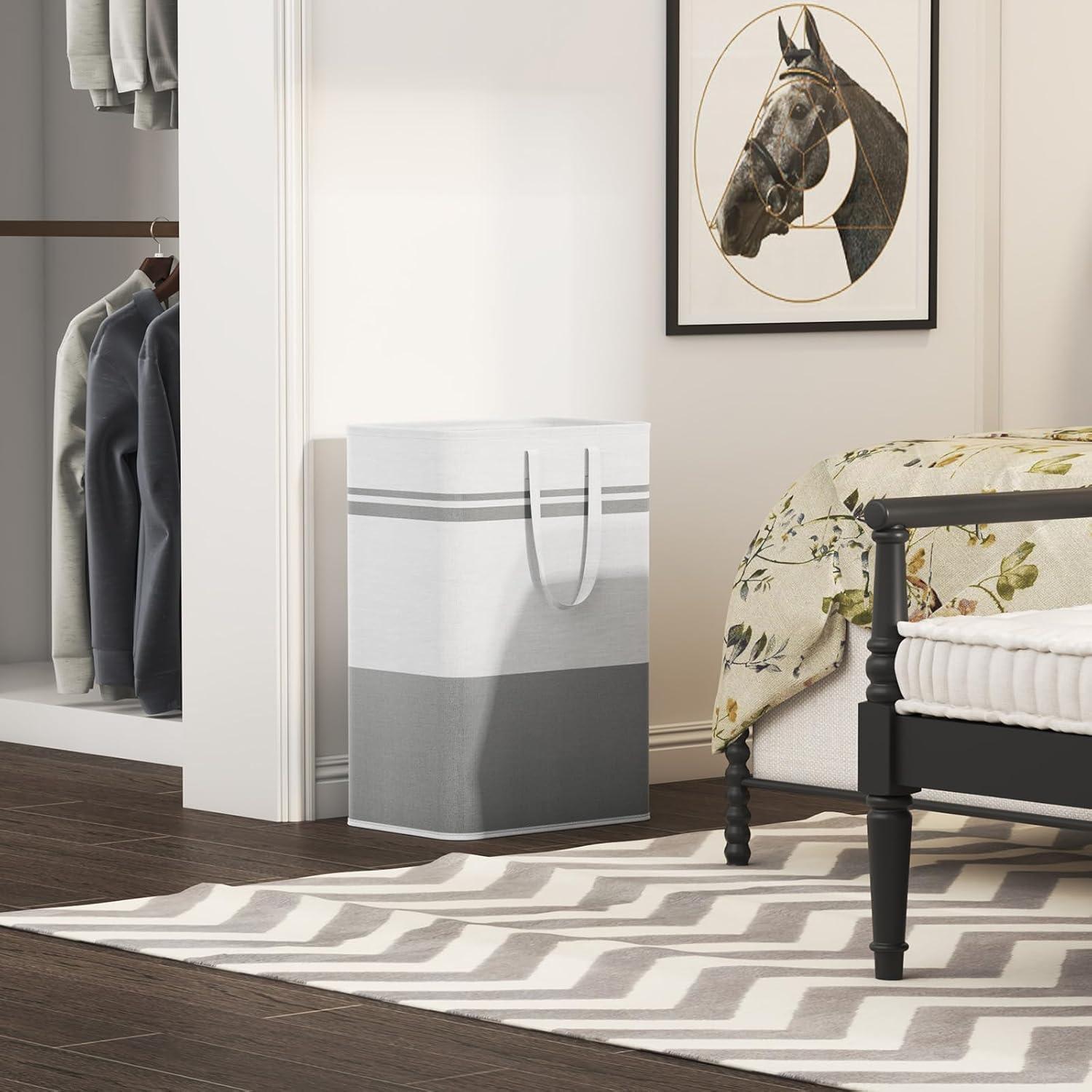 imageLifewit 2 Pack 80L Large Freestanding Laundry Hamper Collapsible Laundry Basket with Easy Carry Handles Waterproof Tall Clothes Hamper for Laundry Dorm Bedroom Bathroom GreyWhite2