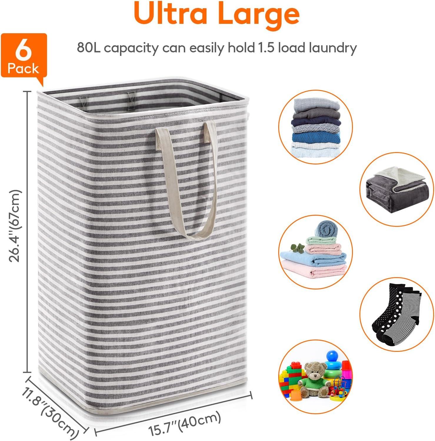 imageLifewit 2 Pack Laundry Hamper Large Collapsible Laundry Baskets Freestanding Waterproof Clothes Hamper with Easy Carry Handles in Laundry Room Bedroom Bathroom College Dorm for Adults Grey 2 x 80LBlack