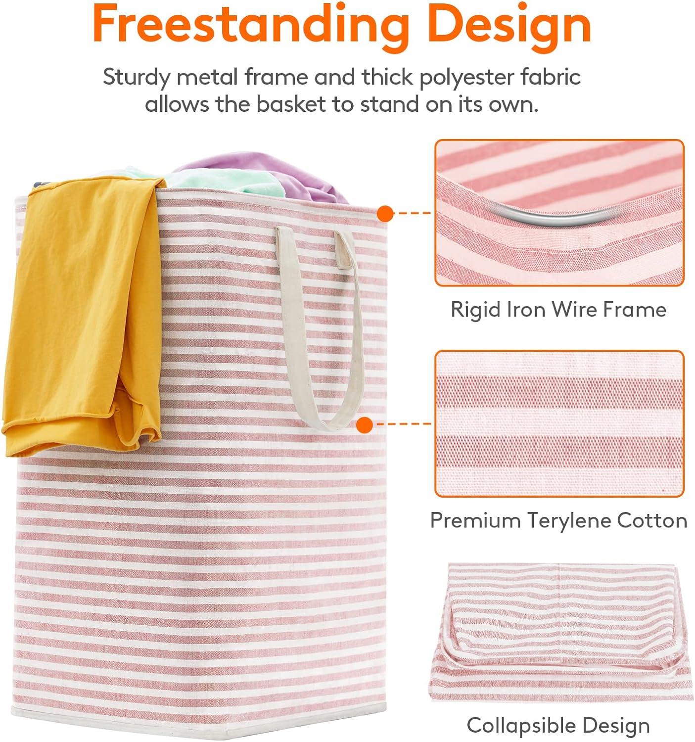 imageLifewit 2 Pack Laundry Hamper Large Collapsible Laundry Baskets Freestanding Waterproof Clothes Hamper with Easy Carry Handles in Laundry Room Bedroom Bathroom College Dorm for Adults Grey 2 x 80LPink