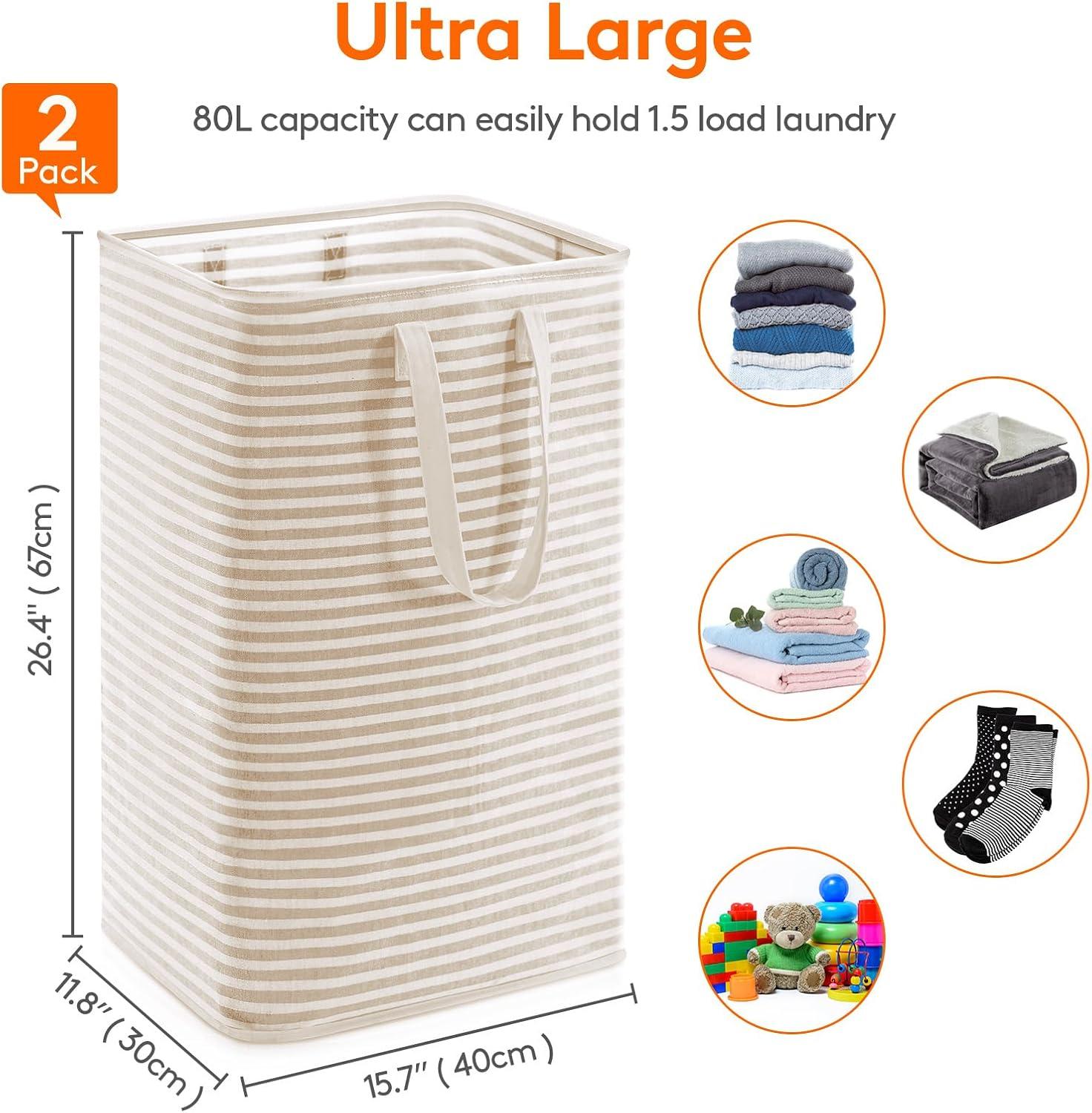 imageLifewit 2 Pack Laundry Hamper Large Collapsible Laundry Baskets Freestanding Waterproof Clothes Hamper with Easy Carry Handles in Laundry Room Bedroom Bathroom College Dorm for Adults Grey 2 x 80LBeige