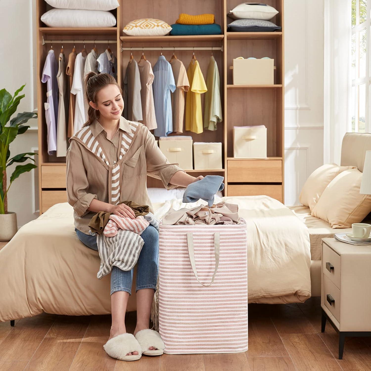 imageLifewit 2 Pack Laundry Hamper Large Collapsible Laundry Baskets Freestanding Waterproof Clothes Hamper with Easy Carry Handles in Laundry Room Bedroom Bathroom College Dorm for Adults Grey 2 x 80LPink