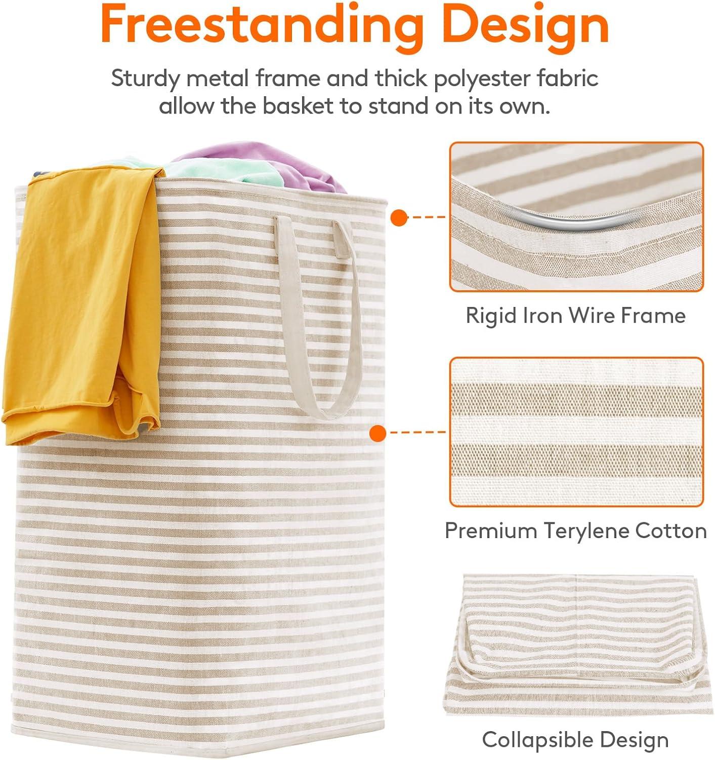 imageLifewit 2 Pack Laundry Hamper Large Collapsible Laundry Baskets Freestanding Waterproof Clothes Hamper with Easy Carry Handles in Laundry Room Bedroom Bathroom College Dorm for Adults Grey 2 x 80LBeige