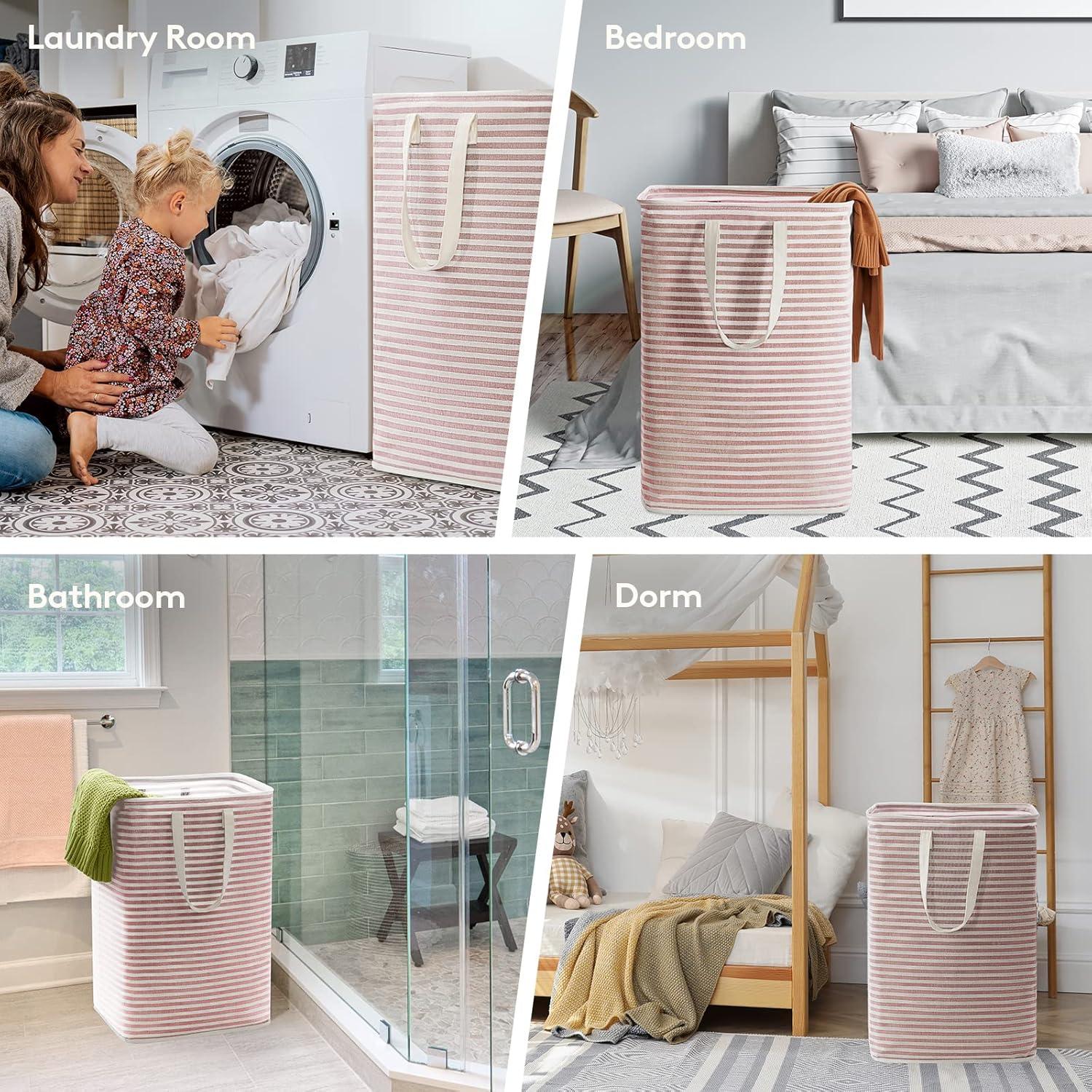 imageLifewit 2 Pack Laundry Hamper Large Collapsible Laundry Baskets Freestanding Waterproof Clothes Hamper with Easy Carry Handles in Laundry Room Bedroom Bathroom College Dorm for Adults Grey 2 x 80LPink