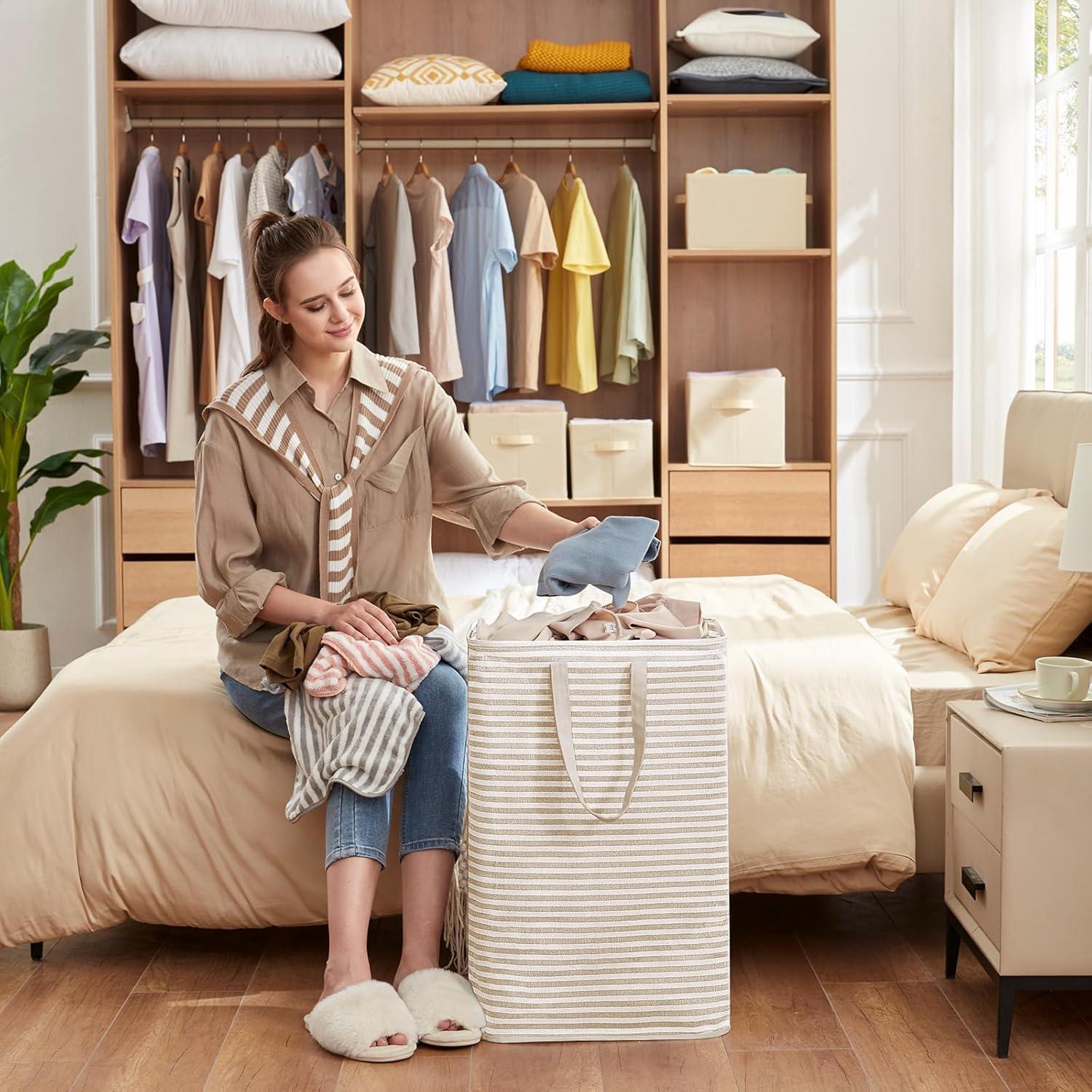 imageLifewit 2 Pack Laundry Hamper Large Collapsible Laundry Baskets Freestanding Waterproof Clothes Hamper with Easy Carry Handles in Laundry Room Bedroom Bathroom College Dorm for Adults Grey 2 x 80LBeige