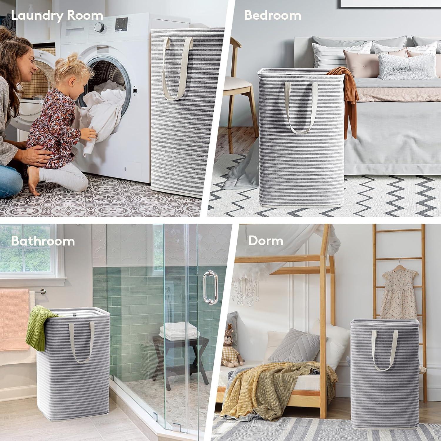 imageLifewit 2 Pack Laundry Hamper Large Collapsible Laundry Baskets Freestanding Waterproof Clothes Hamper with Easy Carry Handles in Laundry Room Bedroom Bathroom College Dorm for Adults Grey 2 x 80LBlack