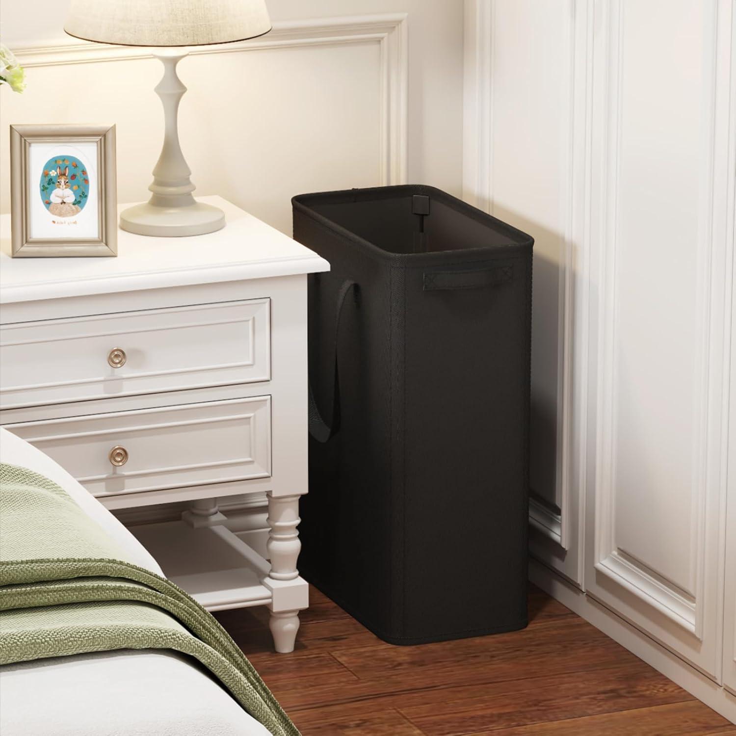 imageLifewit 2 Pack Slim Laundry Hamper Collapsible Narrow Laundry Basket Small Tall Dirty Clothes Hampers with Handles for Bathroom Bedroom College Dorm Black 50LBlack