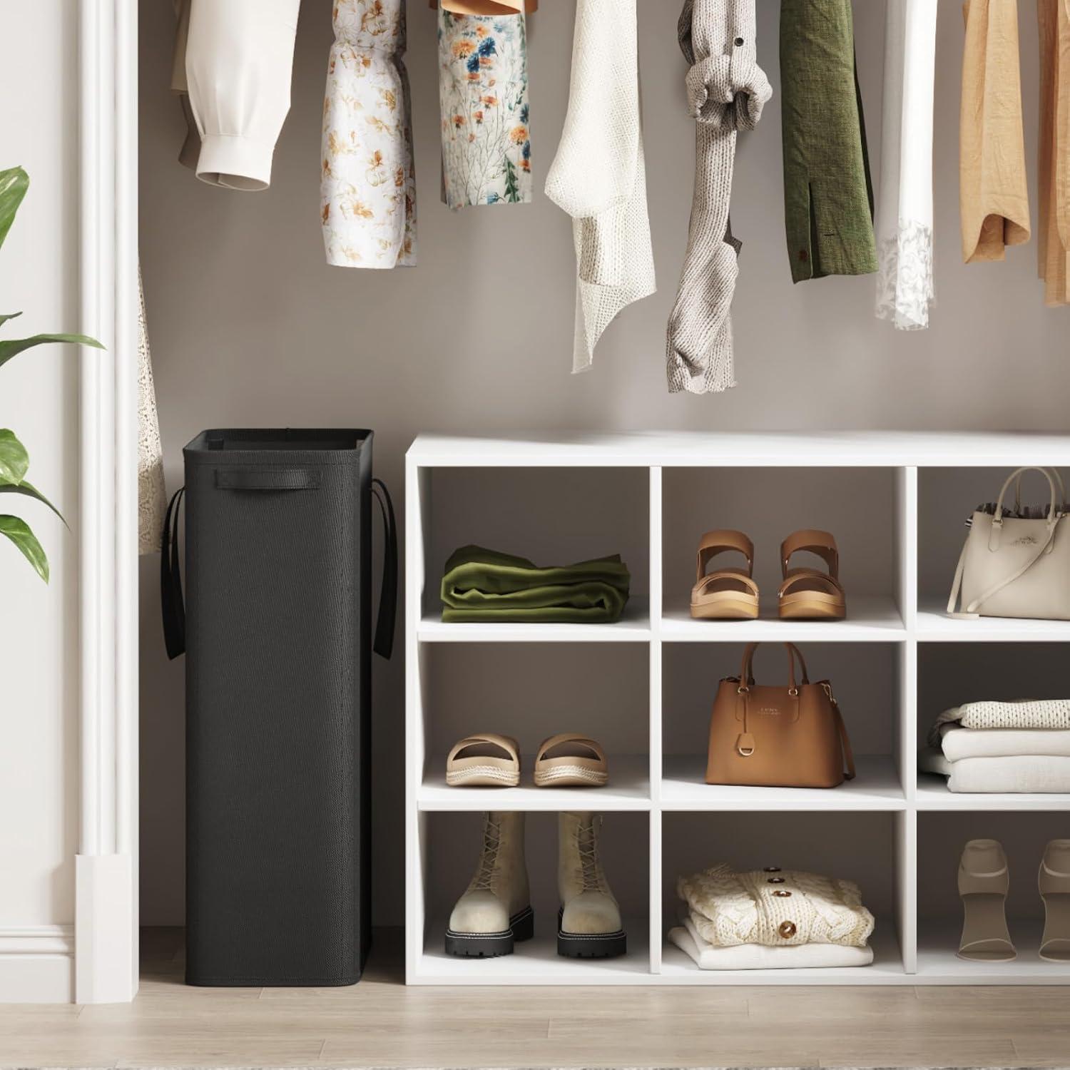 imageLifewit 2 Pack Slim Laundry Hamper Collapsible Narrow Laundry Basket Small Tall Dirty Clothes Hampers with Handles for Bathroom Bedroom College Dorm Black 50LBlack