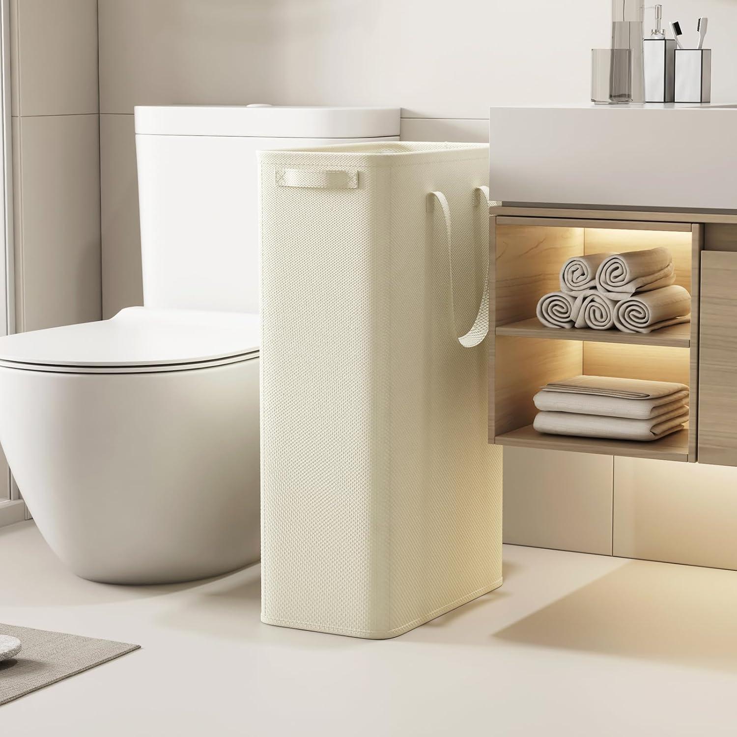 imageLifewit 2 Pack Slim Laundry Hamper Collapsible Narrow Laundry Basket Small Tall Dirty Clothes Hampers with Handles for Bathroom Bedroom College Dorm Black 50LWhite