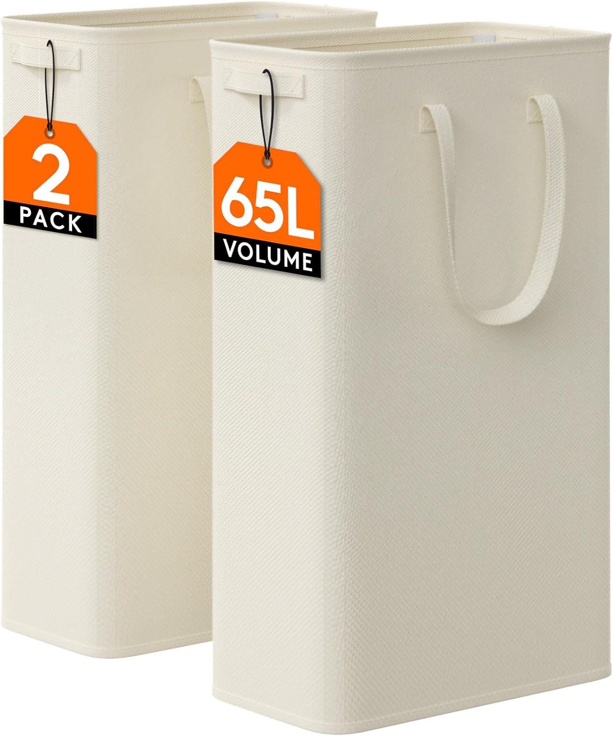 imageLifewit 2 Pack Slim Laundry Hamper Collapsible Narrow Laundry Basket Small Tall Dirty Clothes Hampers with Handles for Bathroom Bedroom College Dorm Black 50LWhite