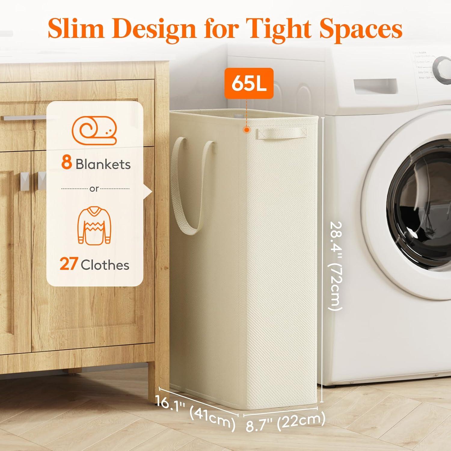 imageLifewit 2 Pack Slim Laundry Hamper Collapsible Narrow Laundry Basket Small Tall Dirty Clothes Hampers with Handles for Bathroom Bedroom College Dorm Black 50LWhite