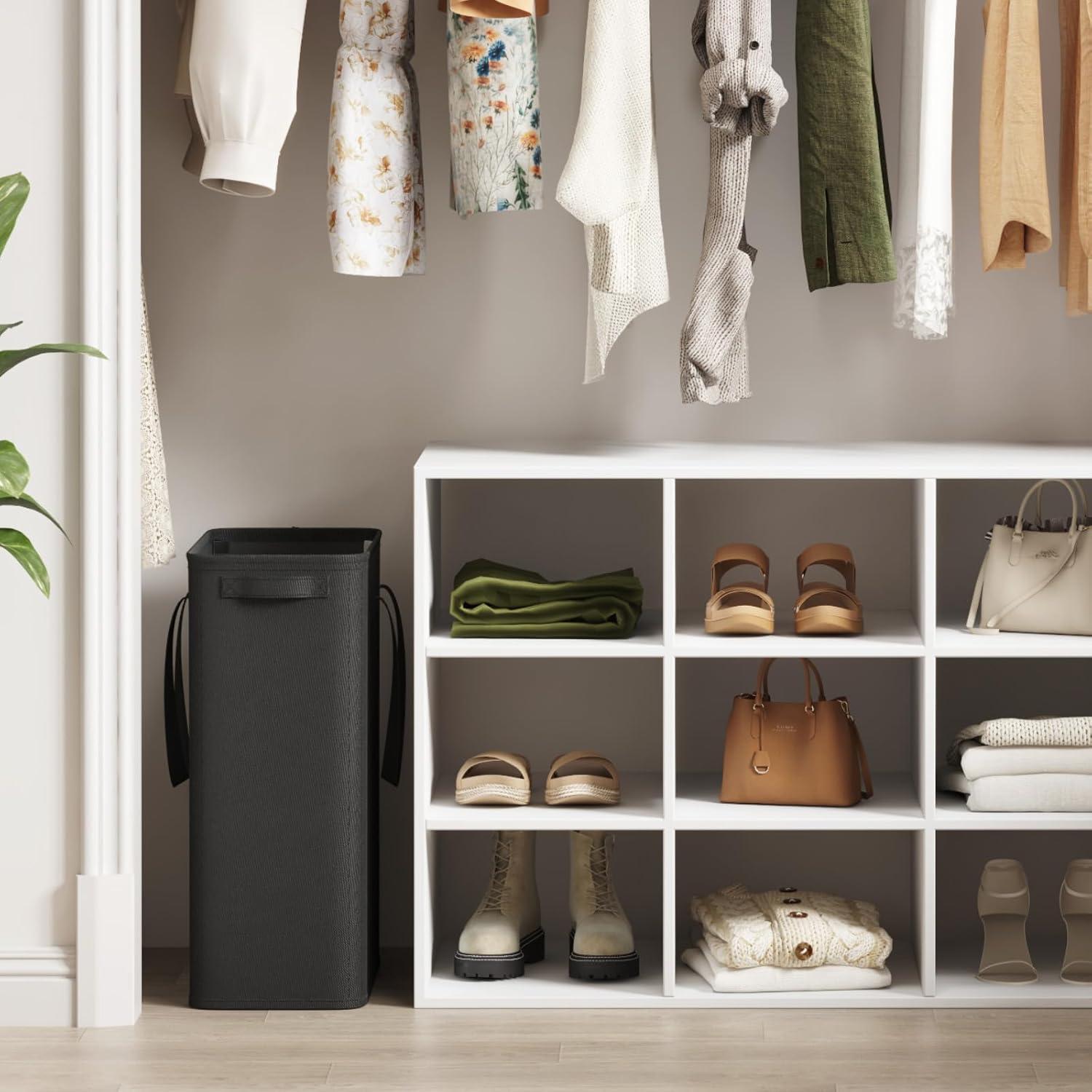 imageLifewit 2 Pack Slim Laundry Hamper Collapsible Narrow Laundry Basket Small Tall Dirty Clothes Hampers with Handles for Bathroom Bedroom College Dorm Black 50LBlack