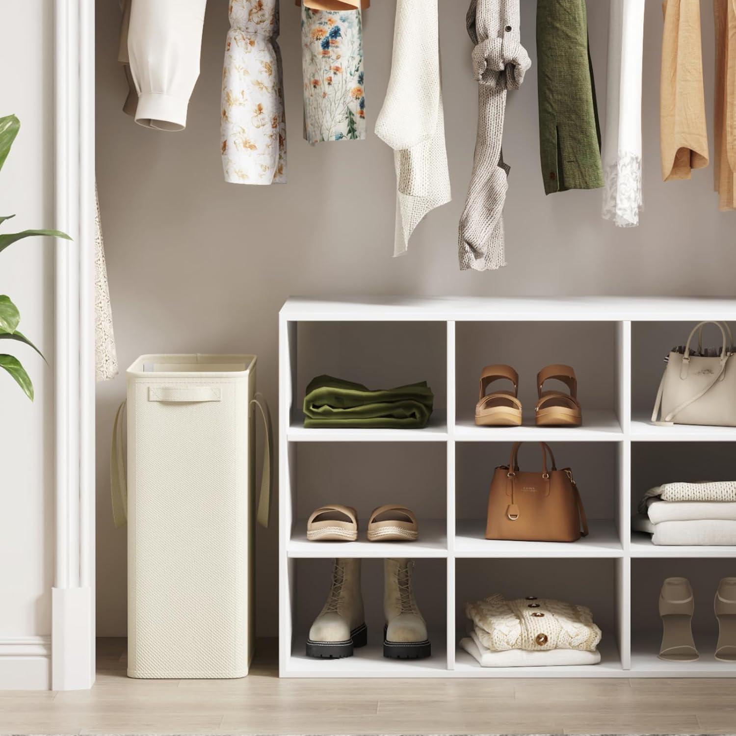 imageLifewit 2 Pack Slim Laundry Hamper Collapsible Narrow Laundry Basket Small Tall Dirty Clothes Hampers with Handles for Bathroom Bedroom College Dorm Black 50LWhite