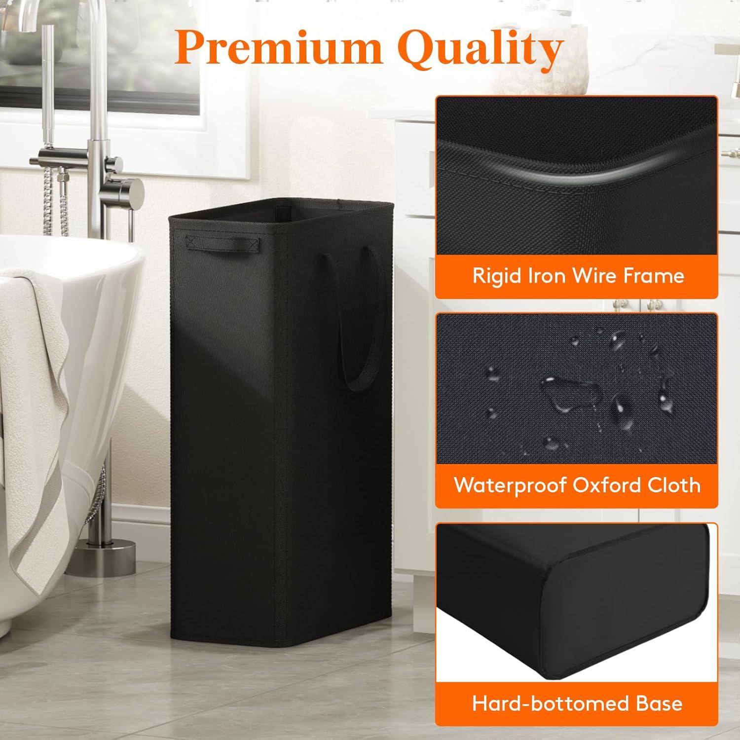 imageLifewit 2 Pack Slim Laundry Hamper Collapsible Narrow Laundry Basket Small Tall Dirty Clothes Hampers with Handles for Bathroom Bedroom College Dorm Black 50LBlack