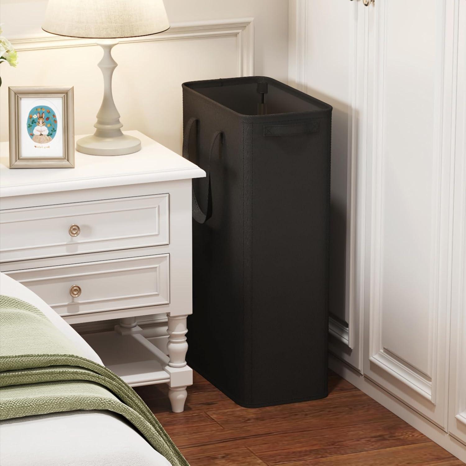 imageLifewit 2 Pack Slim Laundry Hamper Collapsible Narrow Laundry Basket Small Tall Dirty Clothes Hampers with Handles for Bathroom Bedroom College Dorm Black 50LBlack