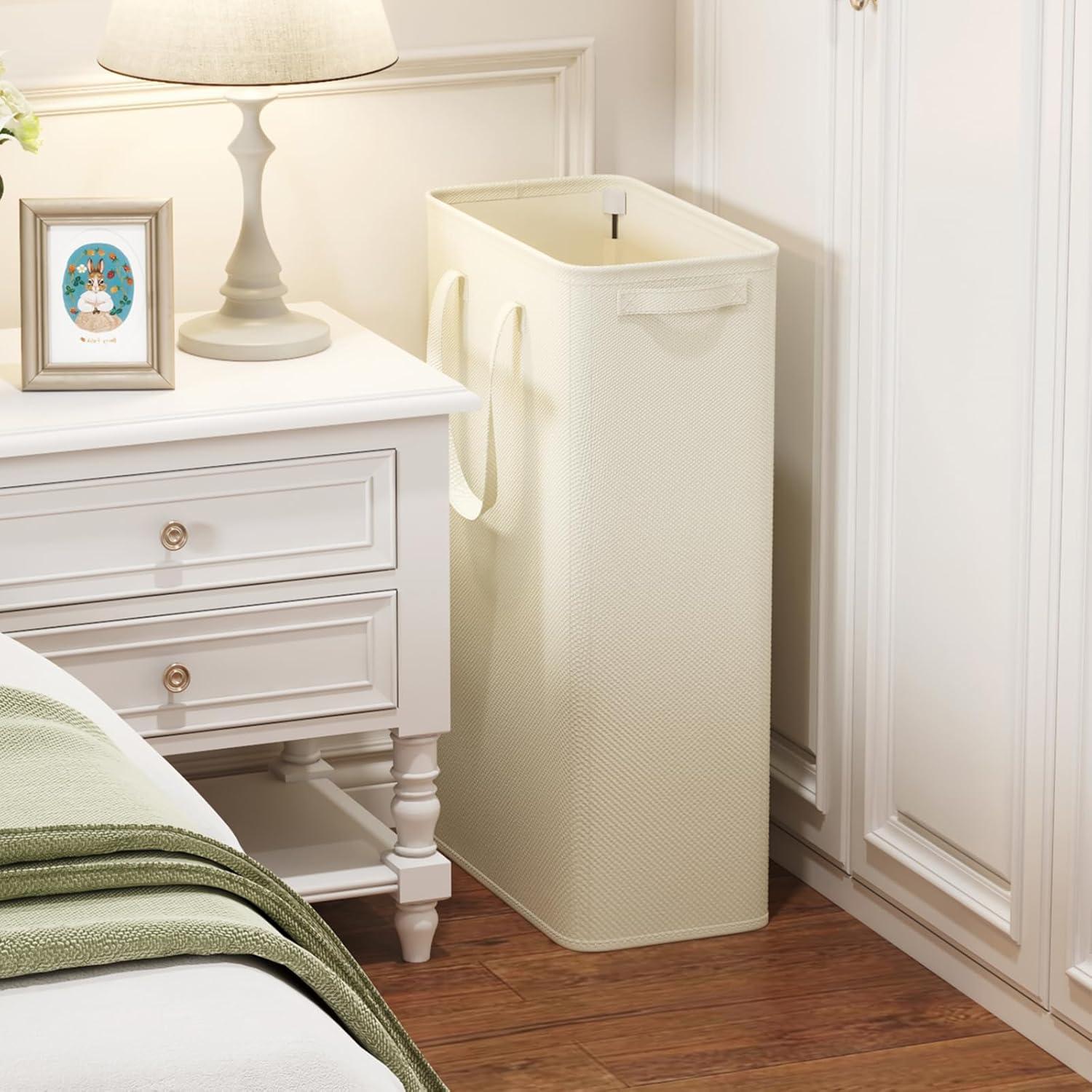 imageLifewit 2 Pack Slim Laundry Hamper Collapsible Narrow Laundry Basket Small Tall Dirty Clothes Hampers with Handles for Bathroom Bedroom College Dorm Black 50LWhite