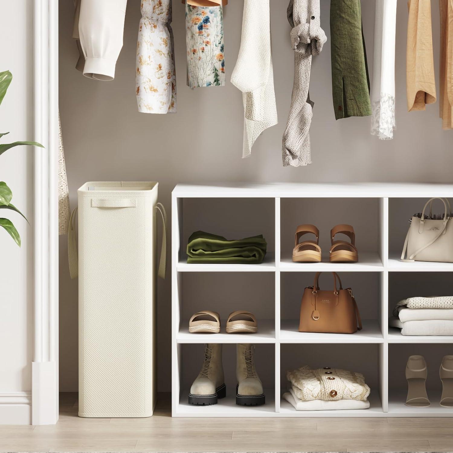 imageLifewit 2 Pack Slim Laundry Hamper Collapsible Narrow Laundry Basket Small Tall Dirty Clothes Hampers with Handles for Bathroom Bedroom College Dorm Black 50LWhite