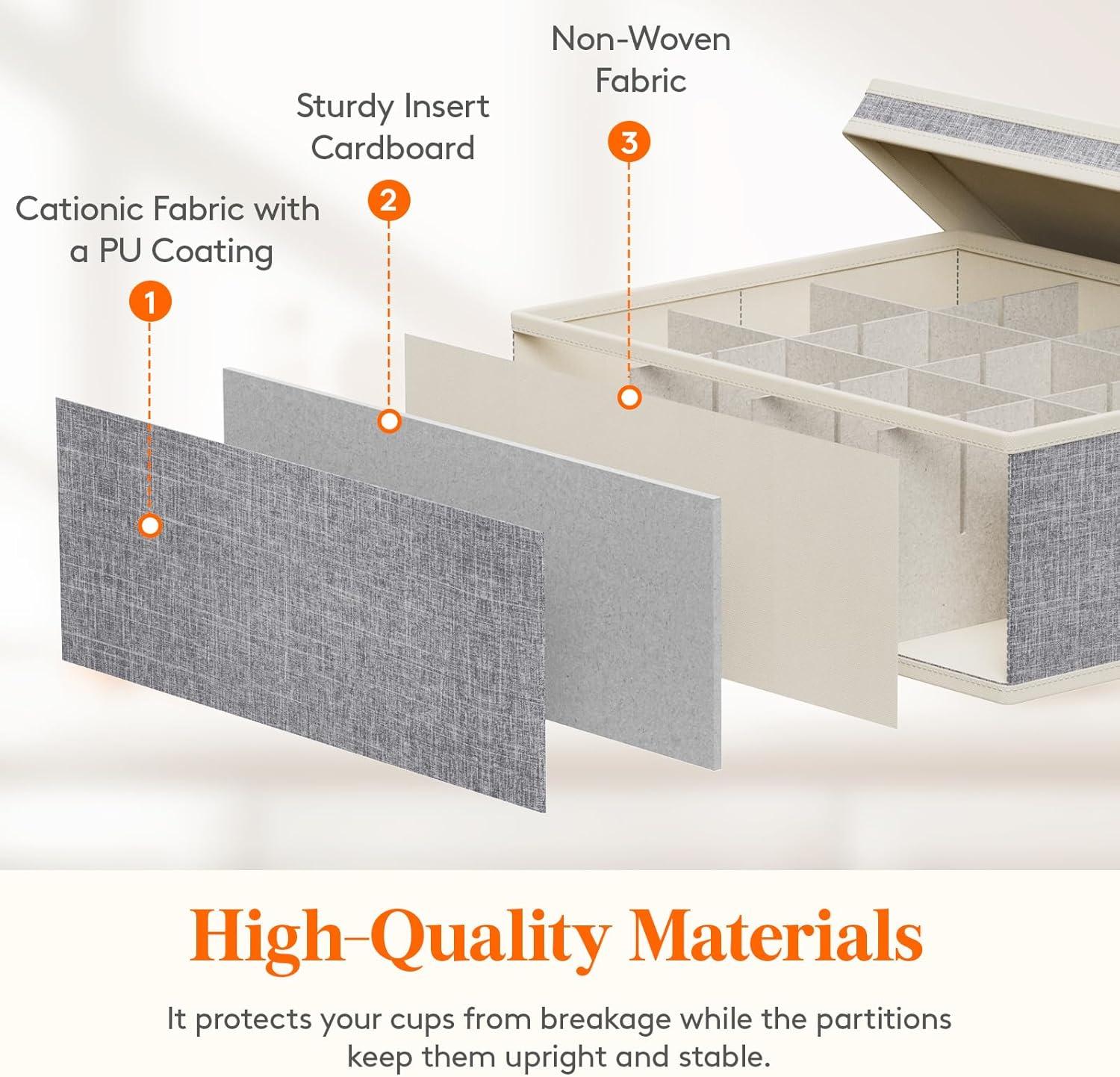 imageLifewit 2 Pcs Champagne Flute Storage Box with Dividers Stackable Cationic Hard Shell Stemware Containers with 12 Cells Foldable Dustproof Glassware Organizer Case for Moving Light Grey4