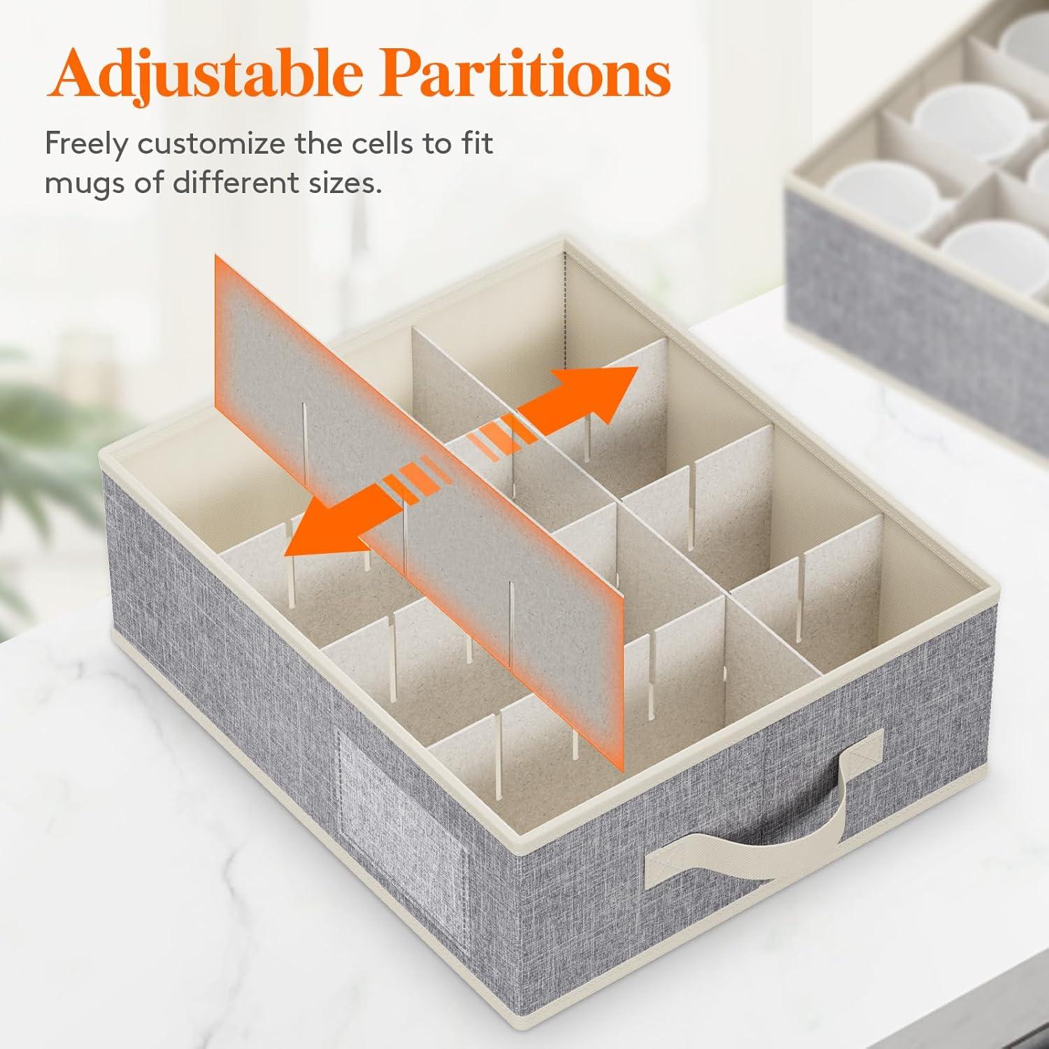 imageLifewit 2 Pcs Champagne Flute Storage Box with Dividers Stackable Cationic Hard Shell Stemware Containers with 12 Cells Foldable Dustproof Glassware Organizer Case for Moving Light Grey3