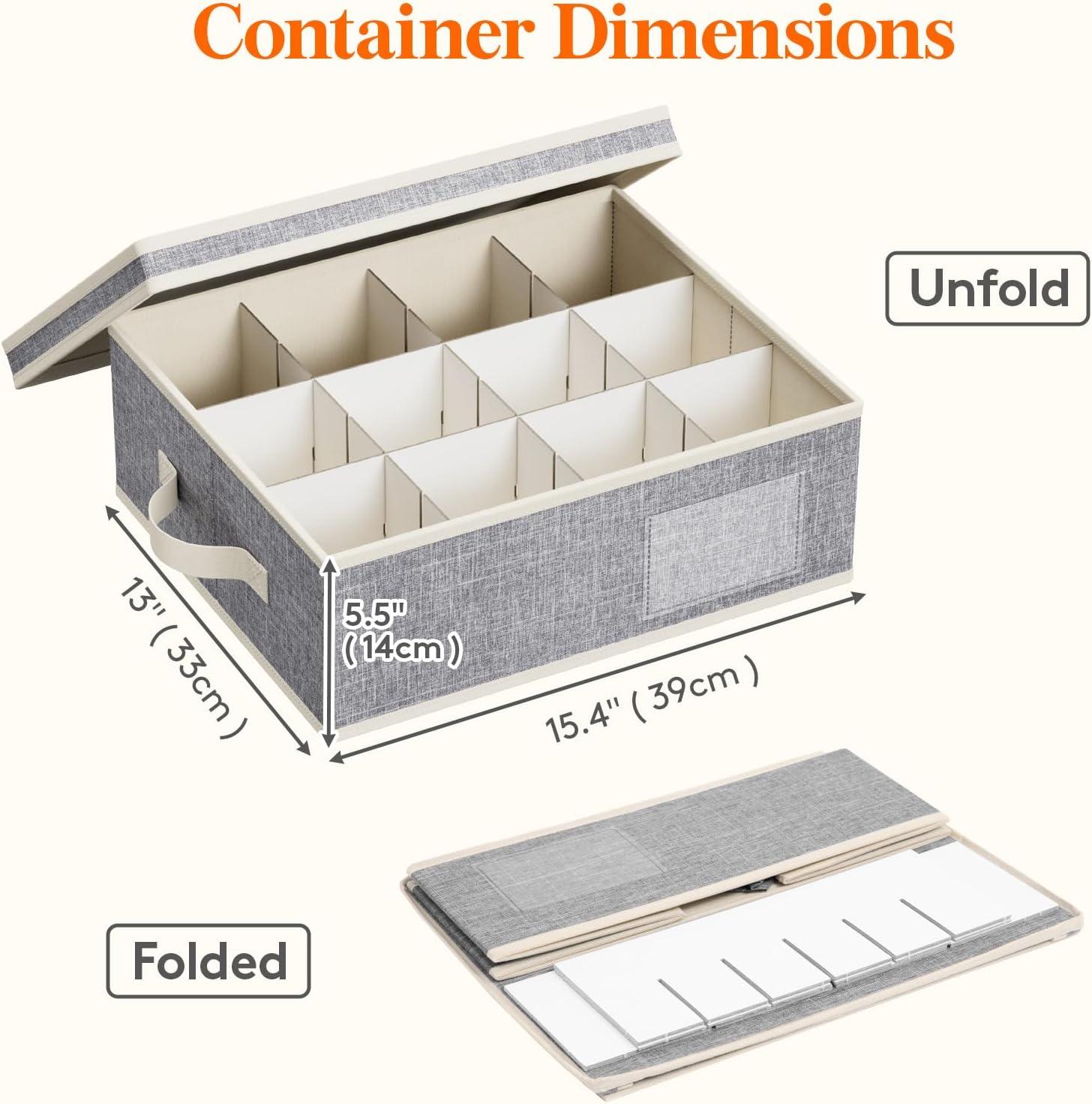imageLifewit 2 Pcs Champagne Flute Storage Box with Dividers Stackable Cationic Hard Shell Stemware Containers with 12 Cells Foldable Dustproof Glassware Organizer Case for Moving Light Grey2