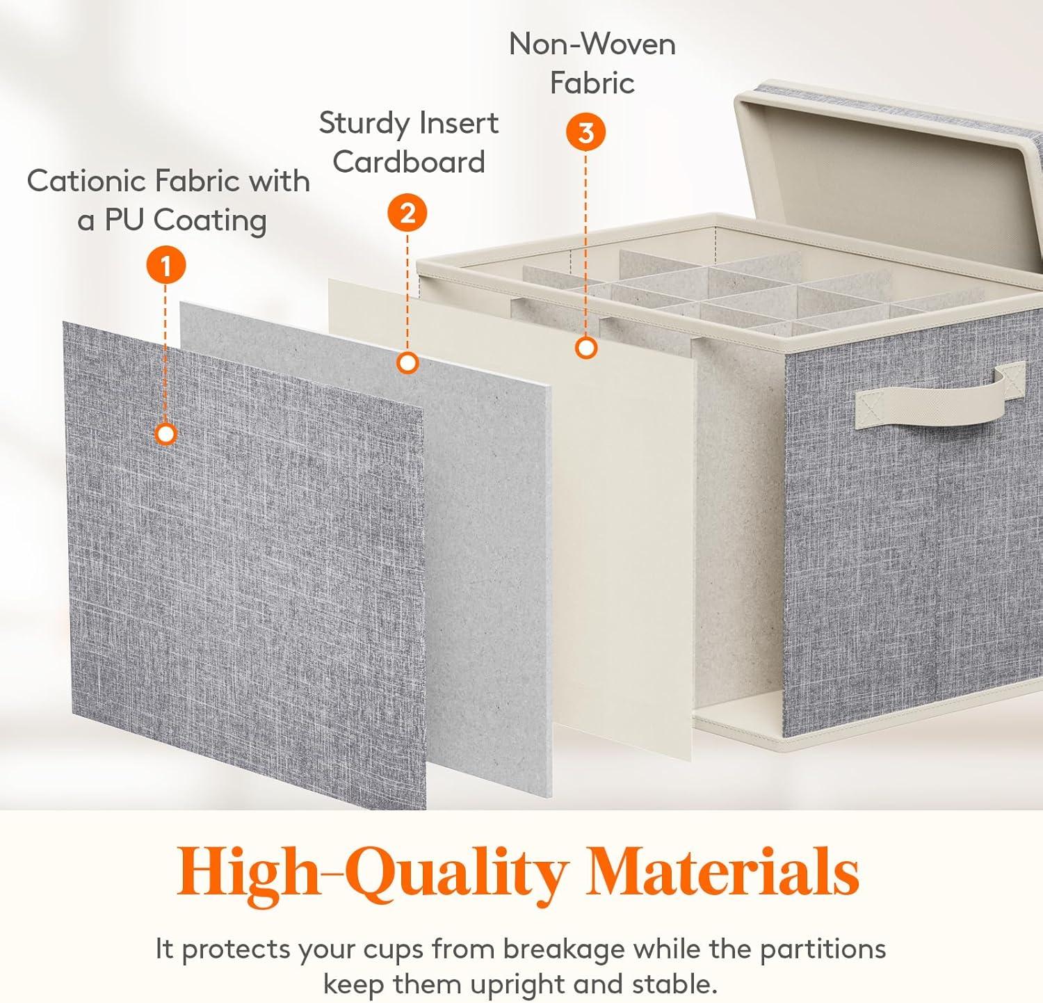 imageLifewit 2 Pcs Champagne Flute Storage Box with Dividers Stackable Cationic Hard Shell Stemware Containers with 12 Cells Foldable Dustproof Glassware Organizer Case for Moving Light Grey3