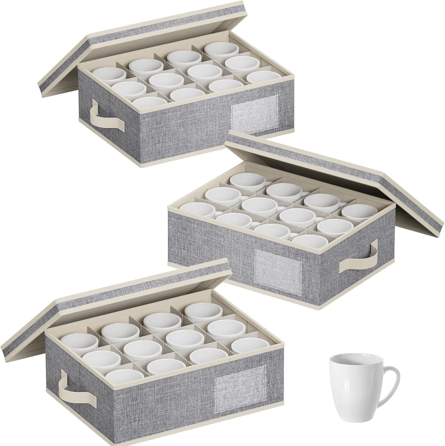 imageLifewit 2 Pcs Champagne Flute Storage Box with Dividers Stackable Cationic Hard Shell Stemware Containers with 12 Cells Foldable Dustproof Glassware Organizer Case for Moving Light Grey3