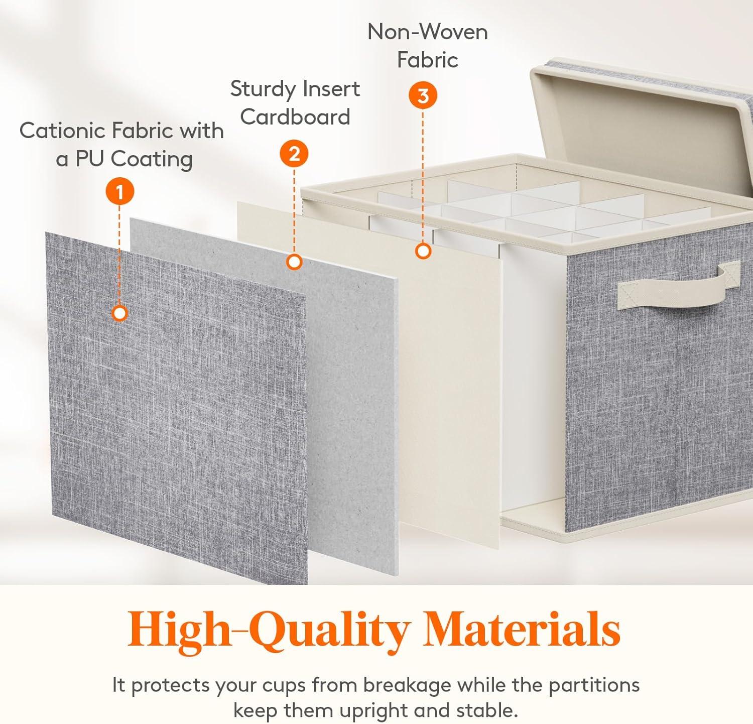 imageLifewit 2 Pcs Champagne Flute Storage Box with Dividers Stackable Cationic Hard Shell Stemware Containers with 12 Cells Foldable Dustproof Glassware Organizer Case for Moving Light Grey2