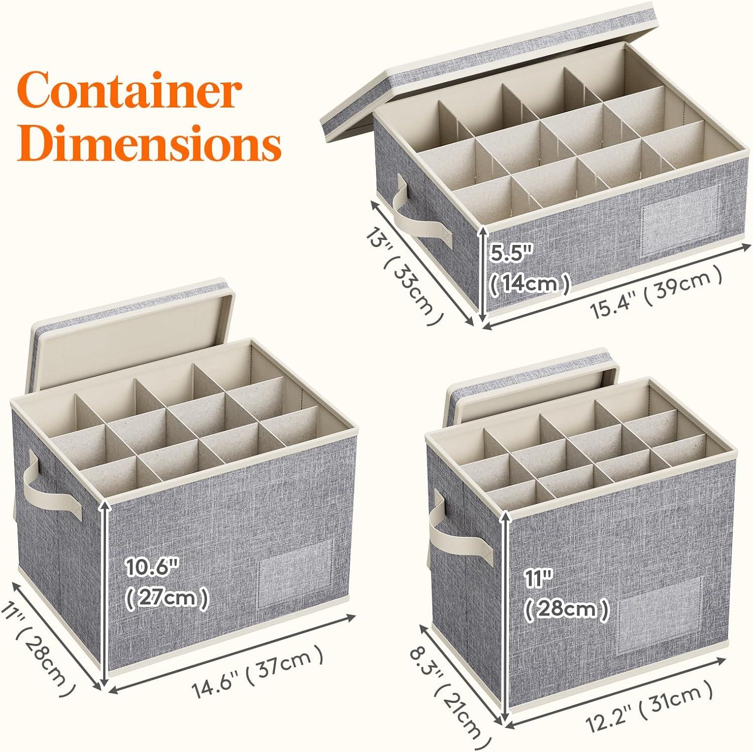 imageLifewit 2 Pcs Champagne Flute Storage Box with Dividers Stackable Cationic Hard Shell Stemware Containers with 12 Cells Foldable Dustproof Glassware Organizer Case for Moving Light Grey3