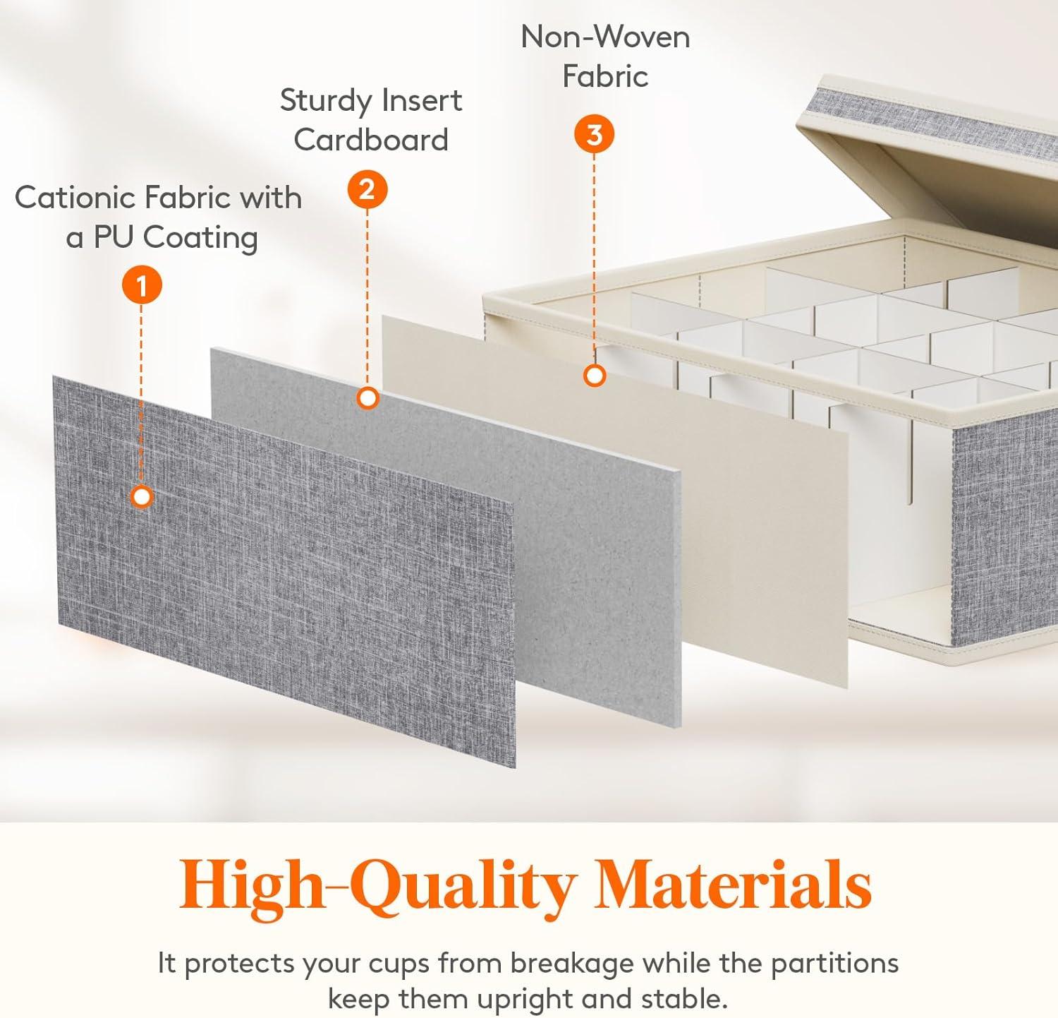 imageLifewit 2 Pcs Champagne Flute Storage Box with Dividers Stackable Cationic Hard Shell Stemware Containers with 12 Cells Foldable Dustproof Glassware Organizer Case for Moving Light Grey2