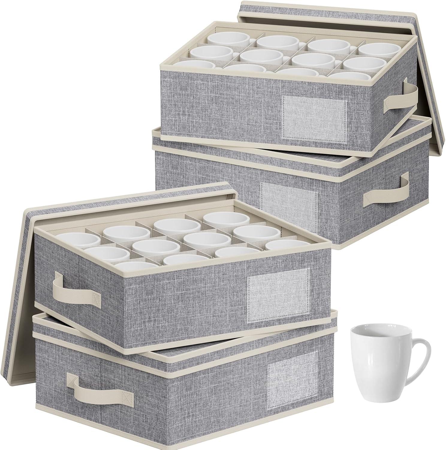 imageLifewit 2 Pcs Champagne Flute Storage Box with Dividers Stackable Cationic Hard Shell Stemware Containers with 12 Cells Foldable Dustproof Glassware Organizer Case for Moving Light Grey4