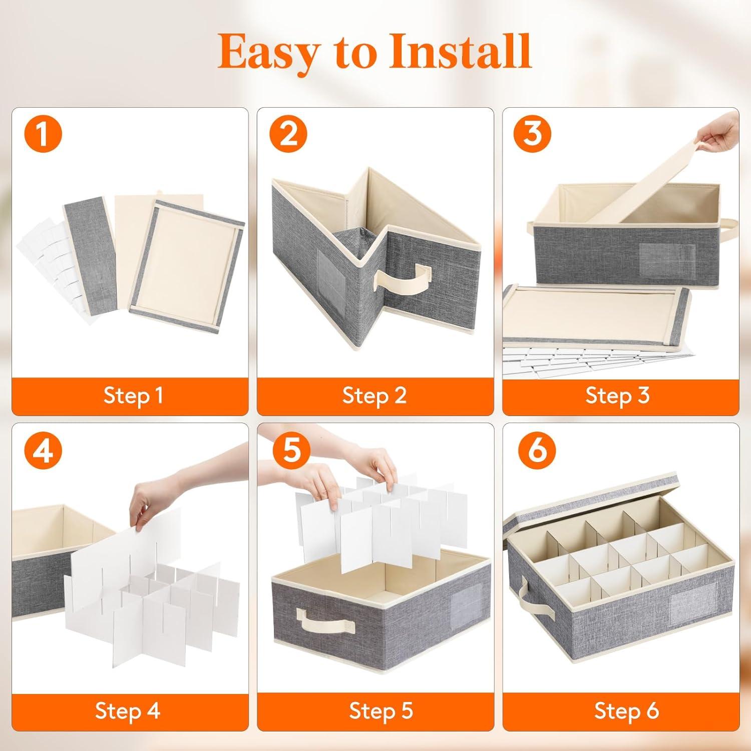 imageLifewit 2 Pcs Champagne Flute Storage Box with Dividers Stackable Cationic Hard Shell Stemware Containers with 12 Cells Foldable Dustproof Glassware Organizer Case for Moving Light Grey2