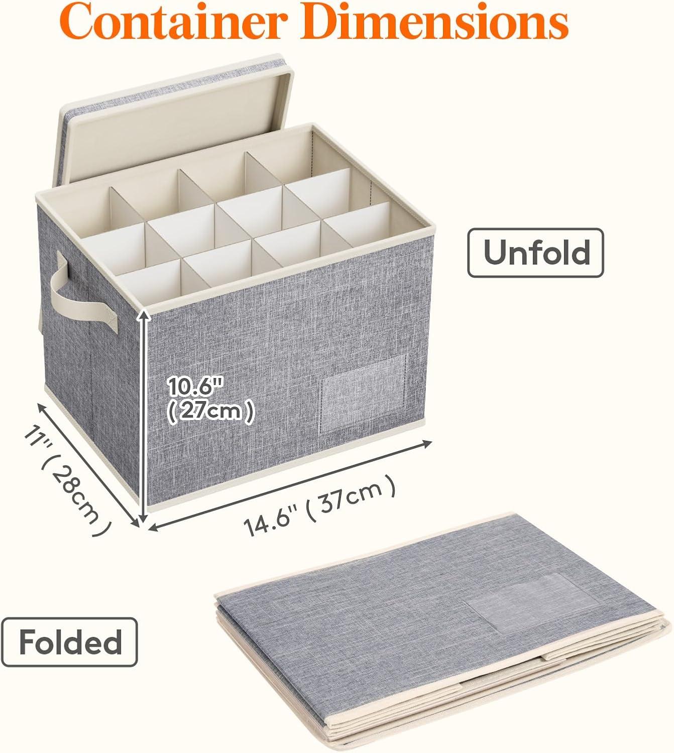 imageLifewit 2 Pcs Champagne Flute Storage Box with Dividers Stackable Cationic Hard Shell Stemware Containers with 12 Cells Foldable Dustproof Glassware Organizer Case for Moving Light Grey2