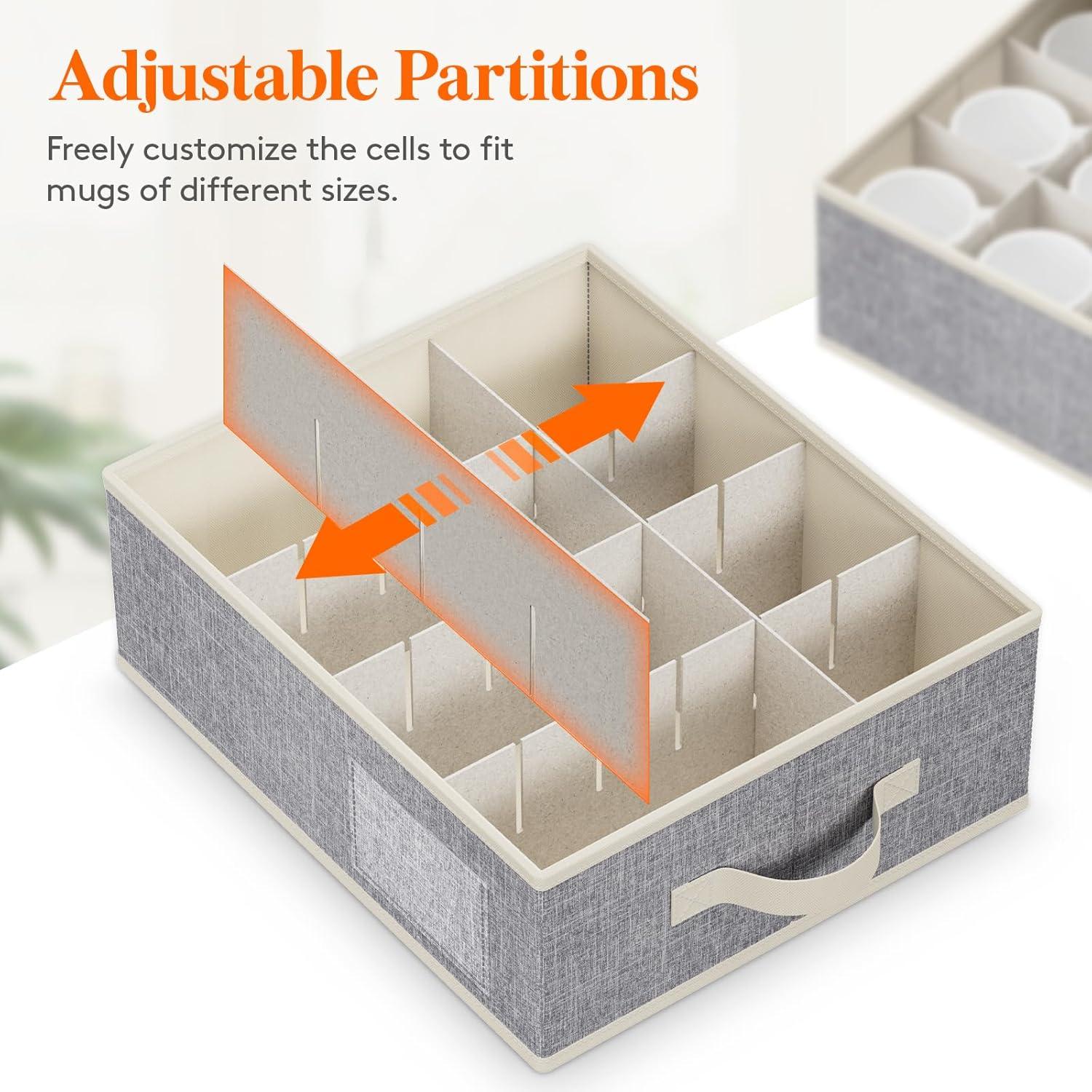 imageLifewit 2 Pcs Champagne Flute Storage Box with Dividers Stackable Cationic Hard Shell Stemware Containers with 12 Cells Foldable Dustproof Glassware Organizer Case for Moving Light Grey3