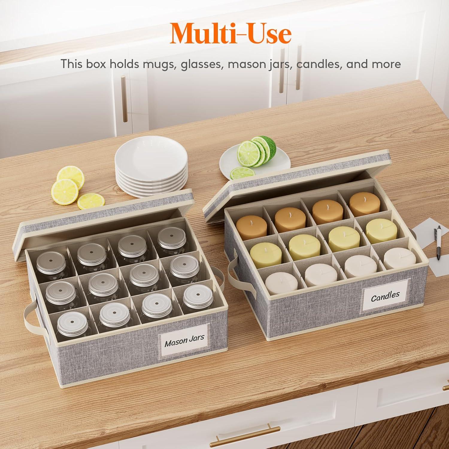 imageLifewit 2 Pcs Champagne Flute Storage Box with Dividers Stackable Cationic Hard Shell Stemware Containers with 12 Cells Foldable Dustproof Glassware Organizer Case for Moving Light Grey4