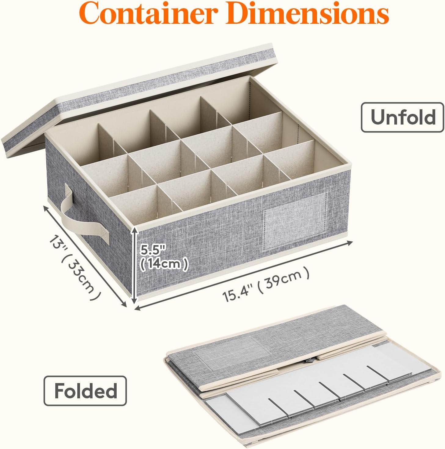 imageLifewit 2 Pcs Champagne Flute Storage Box with Dividers Stackable Cationic Hard Shell Stemware Containers with 12 Cells Foldable Dustproof Glassware Organizer Case for Moving Light Grey3