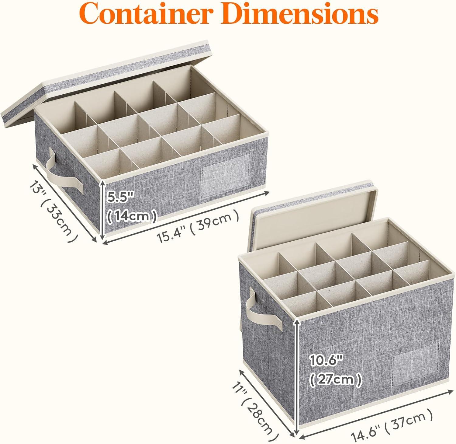 imageLifewit 2 Pcs Champagne Flute Storage Box with Dividers Stackable Cationic Hard Shell Stemware Containers with 12 Cells Foldable Dustproof Glassware Organizer Case for Moving Light Grey2
