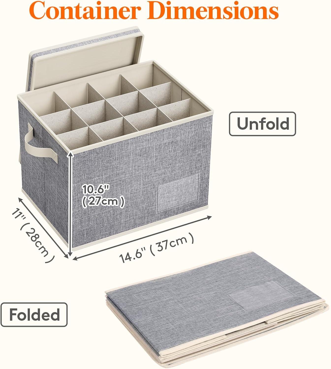 imageLifewit 2 Pcs Champagne Flute Storage Box with Dividers Stackable Cationic Hard Shell Stemware Containers with 12 Cells Foldable Dustproof Glassware Organizer Case for Moving Light Grey4