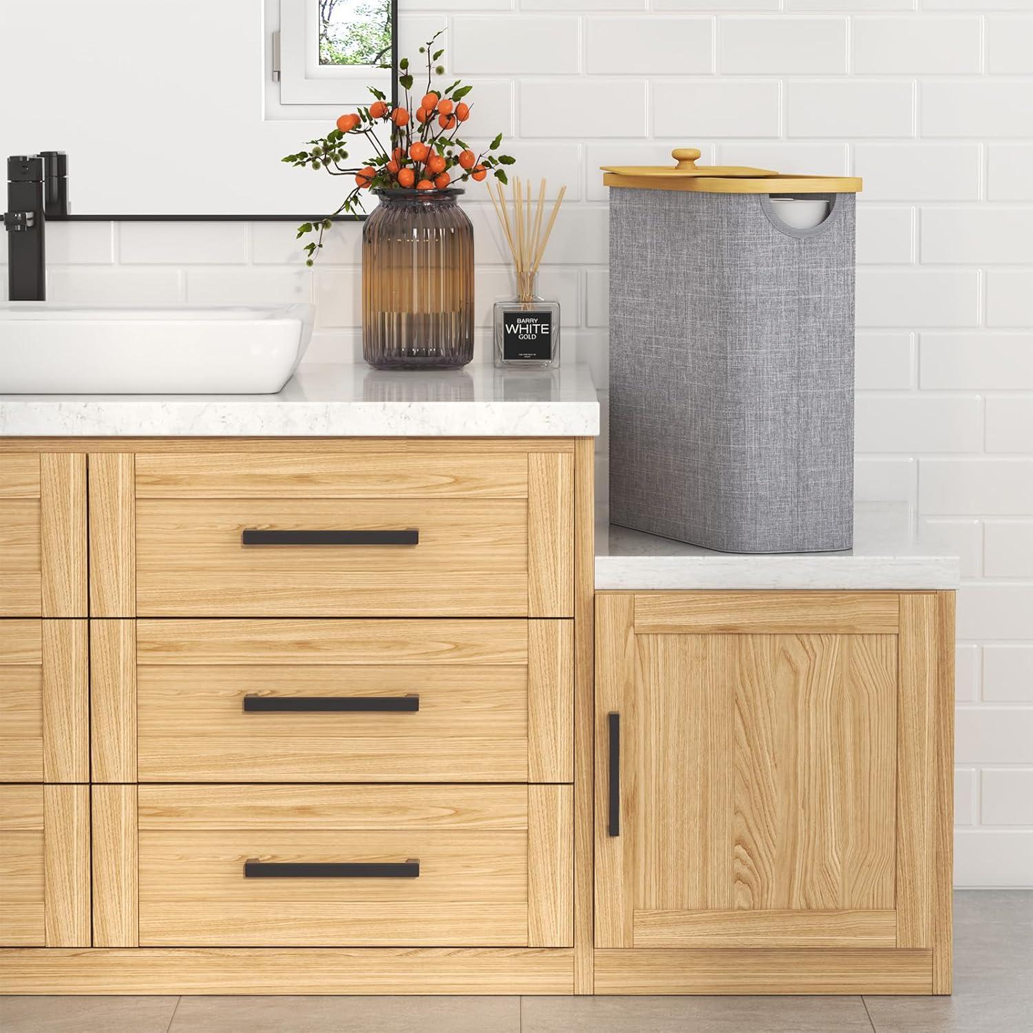 imageLifewit 30L Toilet Paper Storage Holder for 12 to 16 Rolls Free Standing Toilet Paper Basket Stand with Bamboo Lid Collapsible Fabric Bathroom Organizer Box for Mega Rolls Large WhiteGray