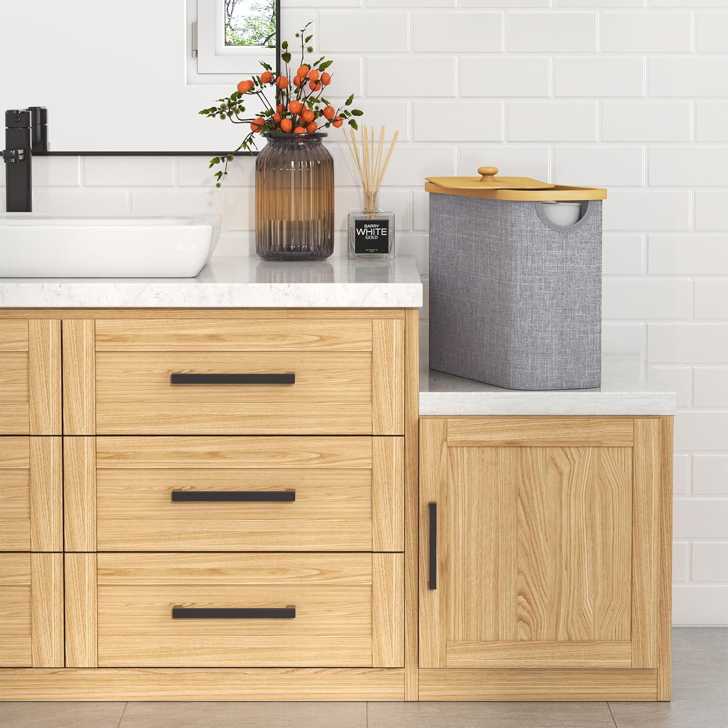 imageLifewit 30L Toilet Paper Storage Holder for 12 to 16 Rolls Free Standing Toilet Paper Basket Stand with Bamboo Lid Collapsible Fabric Bathroom Organizer Box for Mega Rolls Large WhiteGray