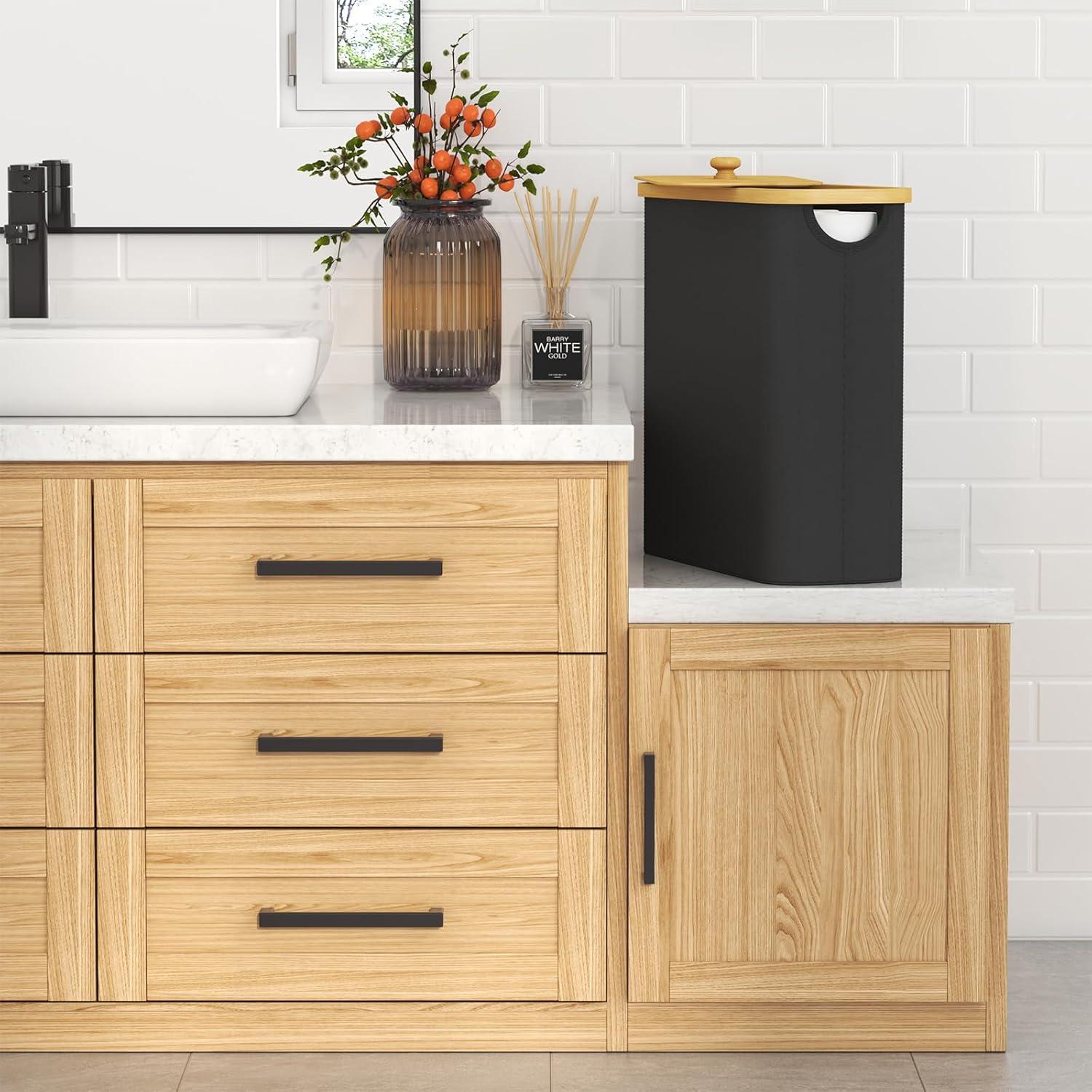 imageLifewit 30L Toilet Paper Storage Holder for 12 to 16 Rolls Free Standing Toilet Paper Basket Stand with Bamboo Lid Collapsible Fabric Bathroom Organizer Box for Mega Rolls Large WhiteBlack