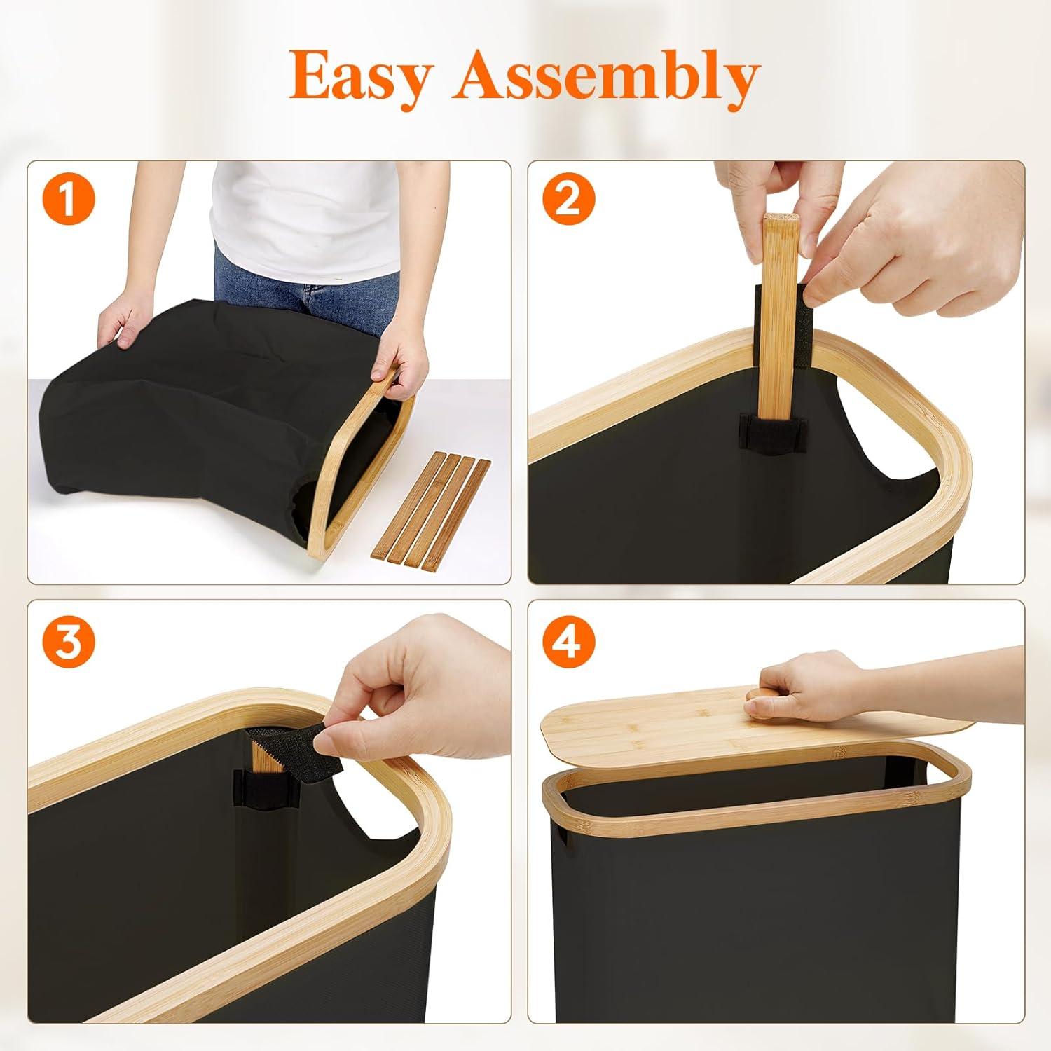 imageLifewit 30L Toilet Paper Storage Holder for 12 to 16 Rolls Free Standing Toilet Paper Basket Stand with Bamboo Lid Collapsible Fabric Bathroom Organizer Box for Mega Rolls Large WhiteBlack