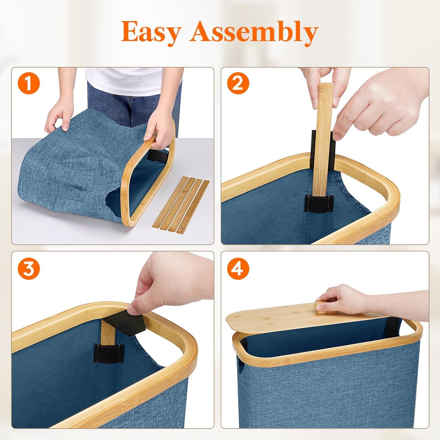 imageLifewit 30L Toilet Paper Storage Holder for 12 to 16 Rolls Free Standing Toilet Paper Basket Stand with Bamboo Lid Collapsible Fabric Bathroom Organizer Box for Mega Rolls Large WhiteDark Blue