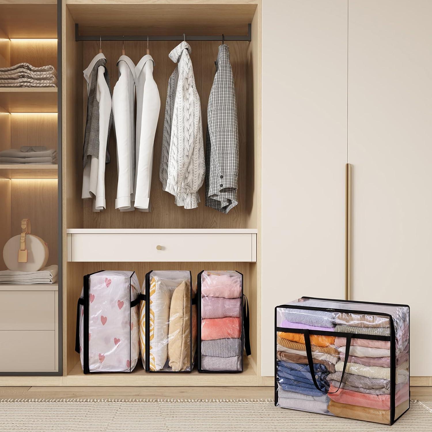 imageLifewit 4 Pack Clear Clothes Storage Bags 40L Plastic Blanket Storage Bag Vinyl Foldable Moving Bags with Zipper Closet Organizers and Storage Containers for Bedding Duvet Comforter12