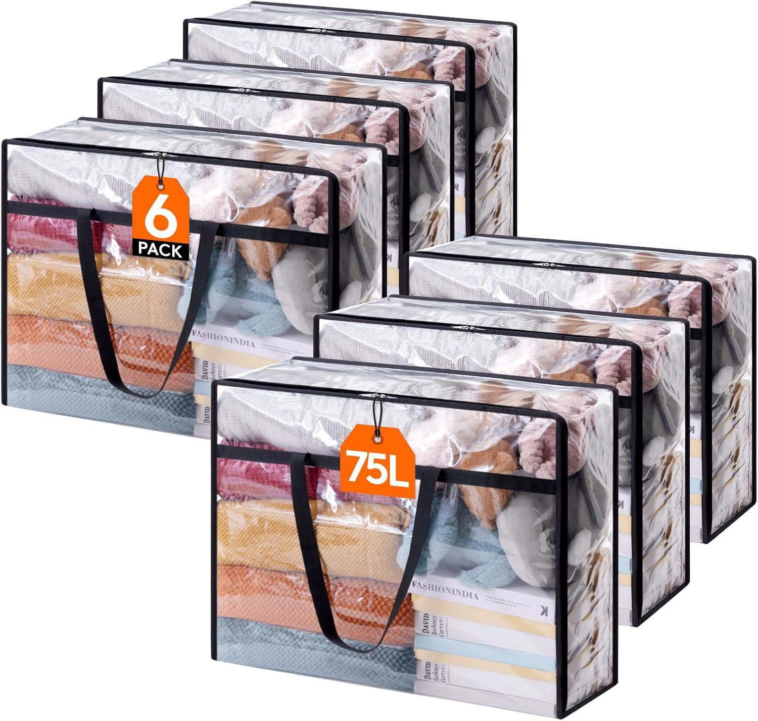 imageLifewit 4 Pack Clear Clothes Storage Bags 40L Plastic Blanket Storage Bag Vinyl Foldable Moving Bags with Zipper Closet Organizers and Storage Containers for Bedding Duvet Comforter6
