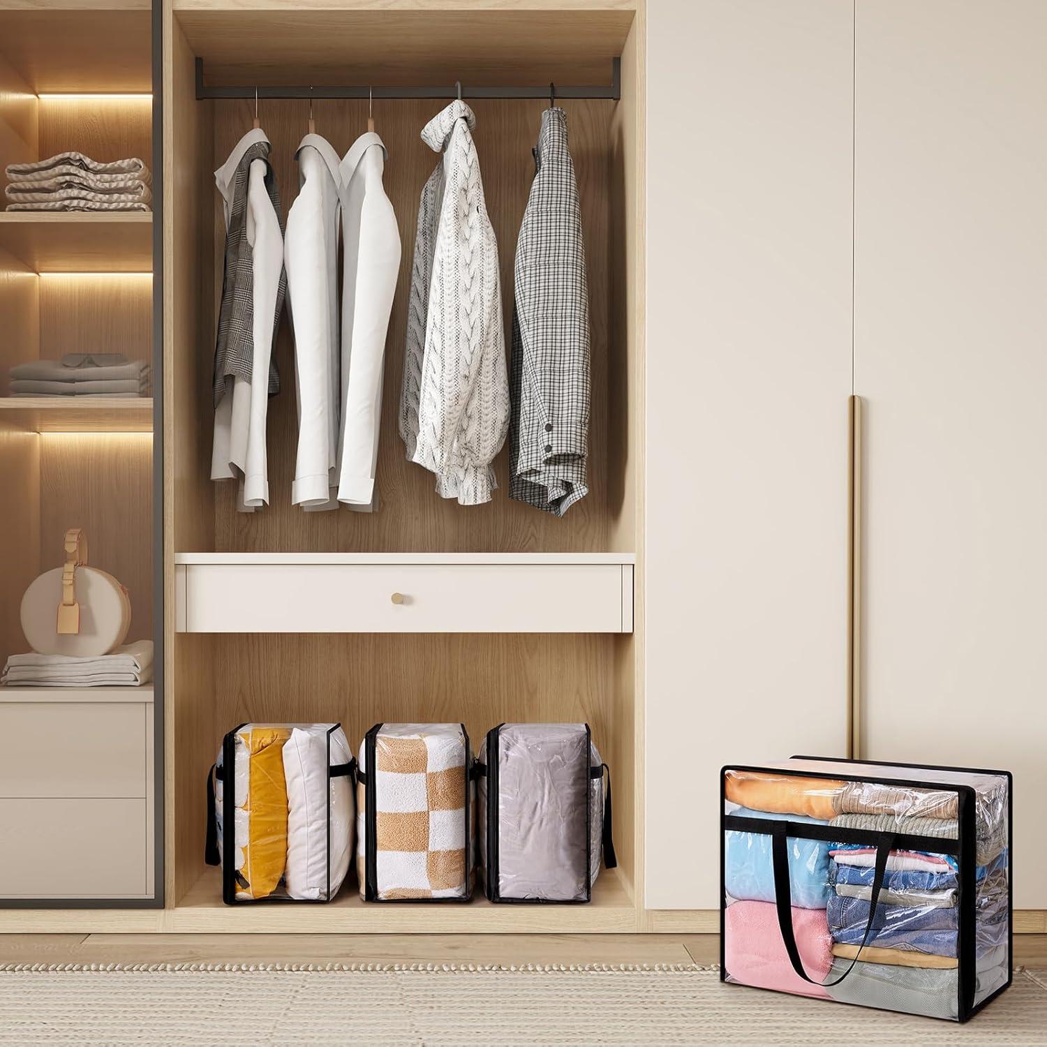 imageLifewit 4 Pack Clear Clothes Storage Bags 40L Plastic Blanket Storage Bag Vinyl Foldable Moving Bags with Zipper Closet Organizers and Storage Containers for Bedding Duvet Comforter8