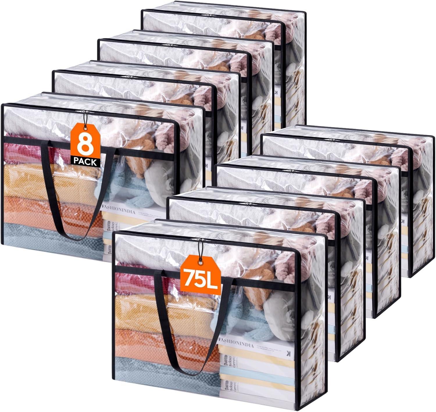 imageLifewit 4 Pack Clear Clothes Storage Bags 40L Plastic Blanket Storage Bag Vinyl Foldable Moving Bags with Zipper Closet Organizers and Storage Containers for Bedding Duvet Comforter8