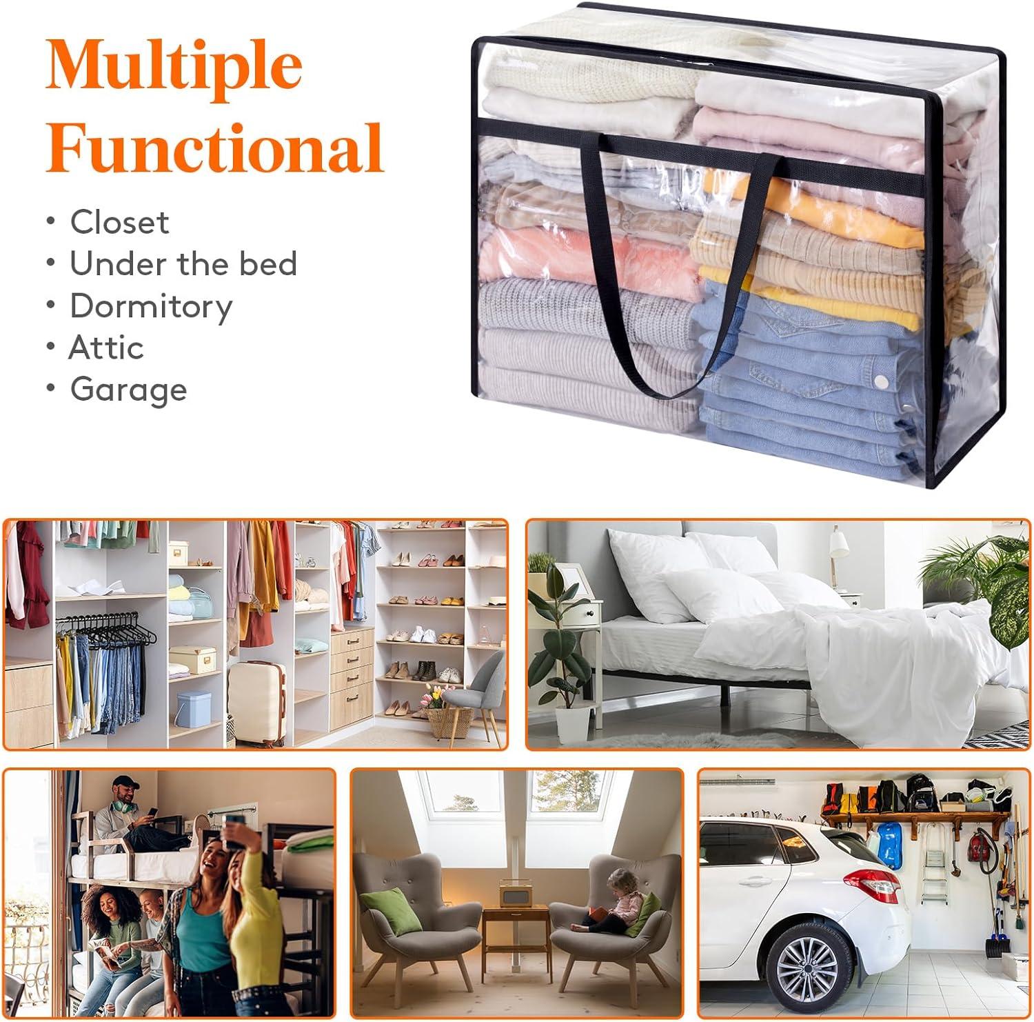 imageLifewit 4 Pack Clear Clothes Storage Bags 40L Plastic Blanket Storage Bag Vinyl Foldable Moving Bags with Zipper Closet Organizers and Storage Containers for Bedding Duvet Comforter8