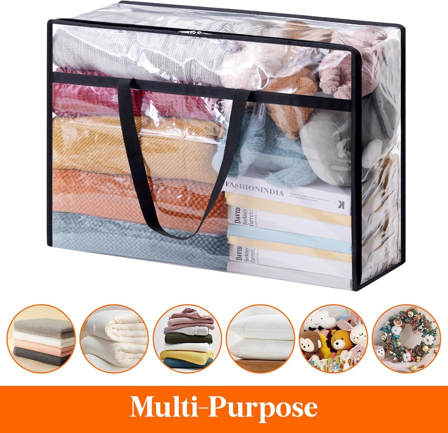 imageLifewit 4 Pack Clear Clothes Storage Bags 40L Plastic Blanket Storage Bag Vinyl Foldable Moving Bags with Zipper Closet Organizers and Storage Containers for Bedding Duvet Comforter8