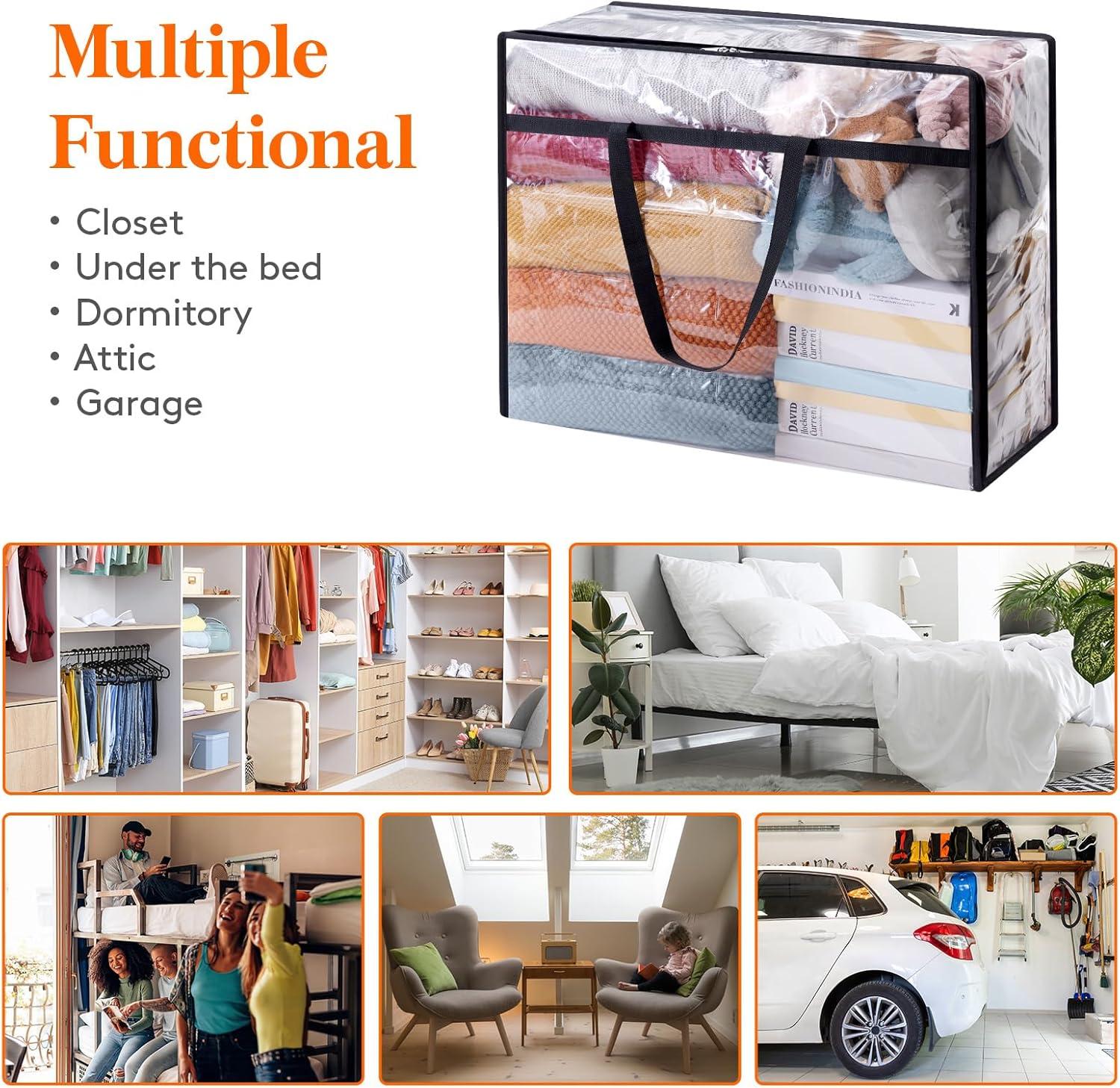 imageLifewit 4 Pack Clear Clothes Storage Bags 40L Plastic Blanket Storage Bag Vinyl Foldable Moving Bags with Zipper Closet Organizers and Storage Containers for Bedding Duvet Comforter12