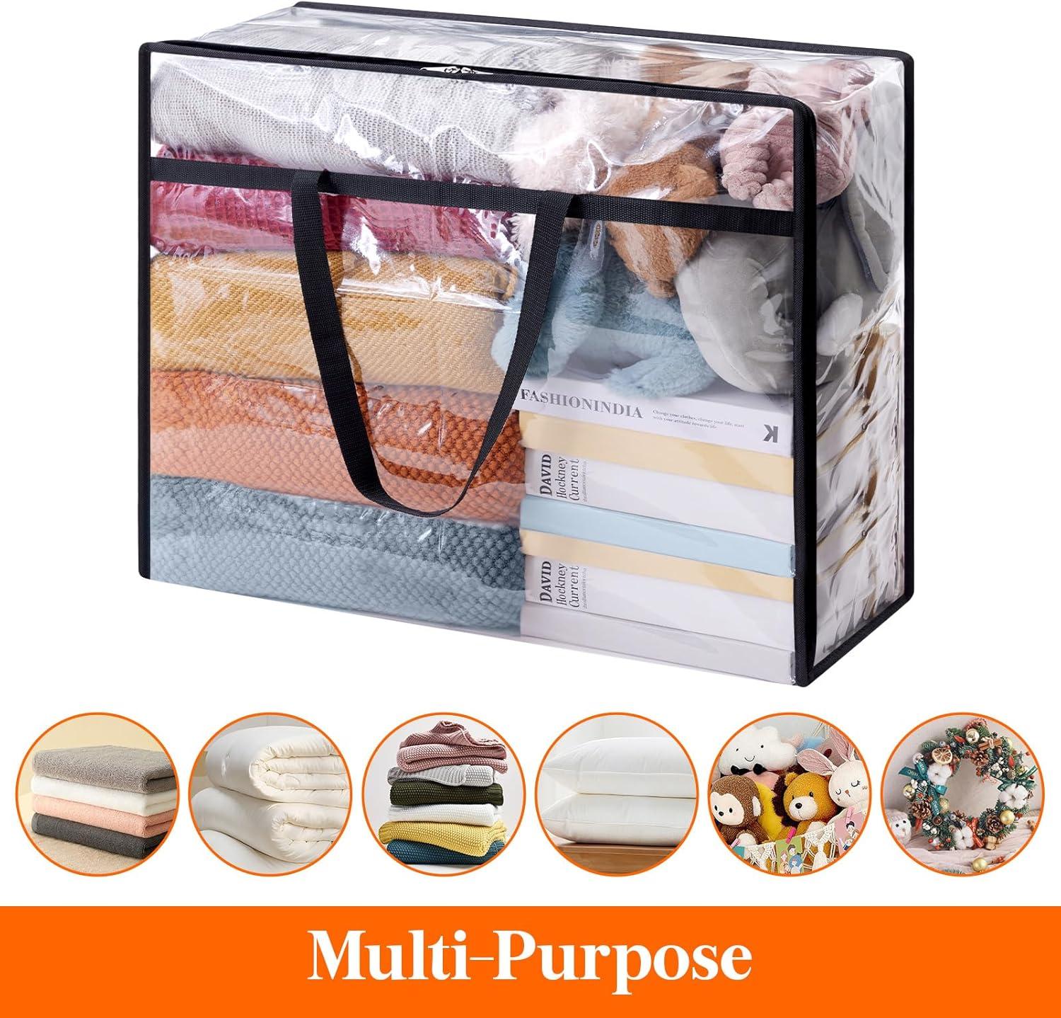imageLifewit 4 Pack Clear Clothes Storage Bags 40L Plastic Blanket Storage Bag Vinyl Foldable Moving Bags with Zipper Closet Organizers and Storage Containers for Bedding Duvet Comforter4